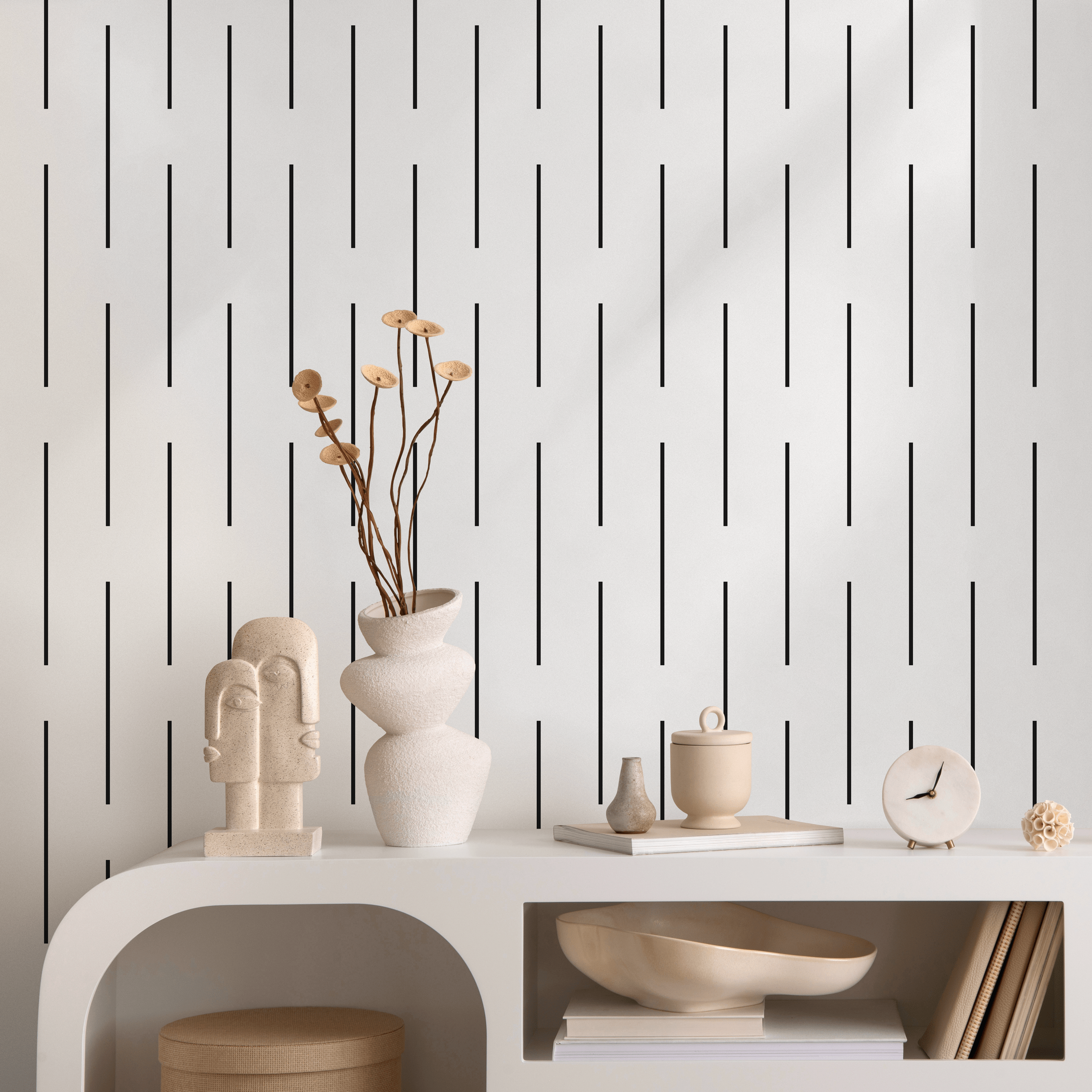 Minimalist Wallpaper With Broken Vertical Lines In Black And White - B108