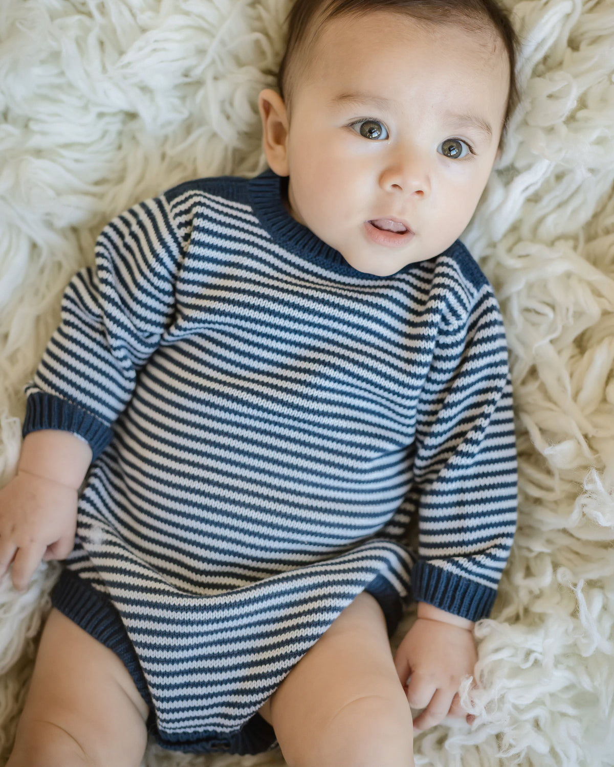 Baby Knit Romper — Navy Stripe