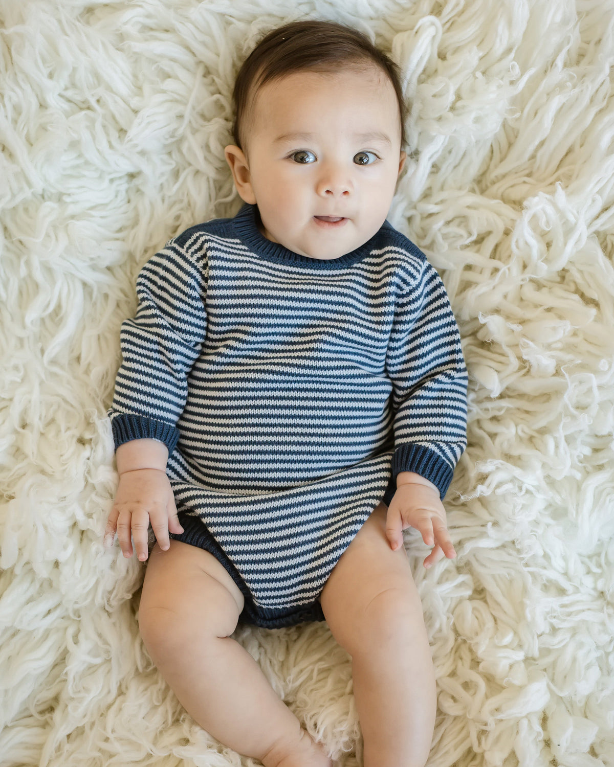 Baby Knit Romper — Navy Stripe