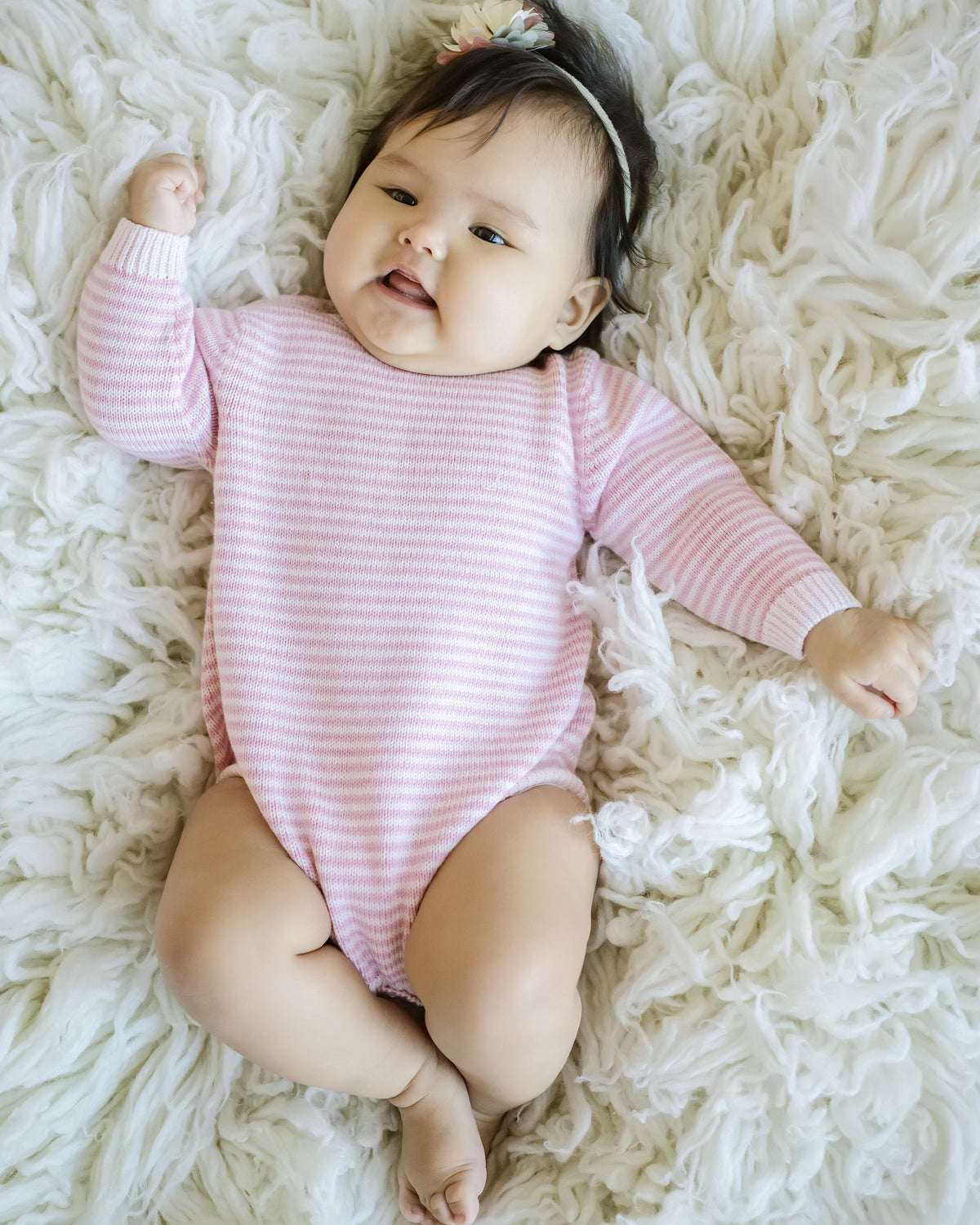 Baby Knit Romper — Pink Stripe