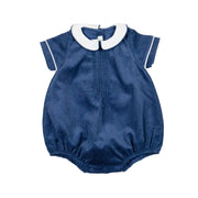 Baby Boy Blue Corduroy Bubble With Peter Pan Collar