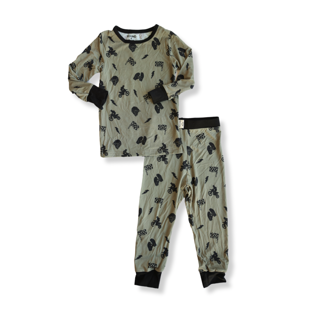 Green Moto 2-piece Bamboo Jammies