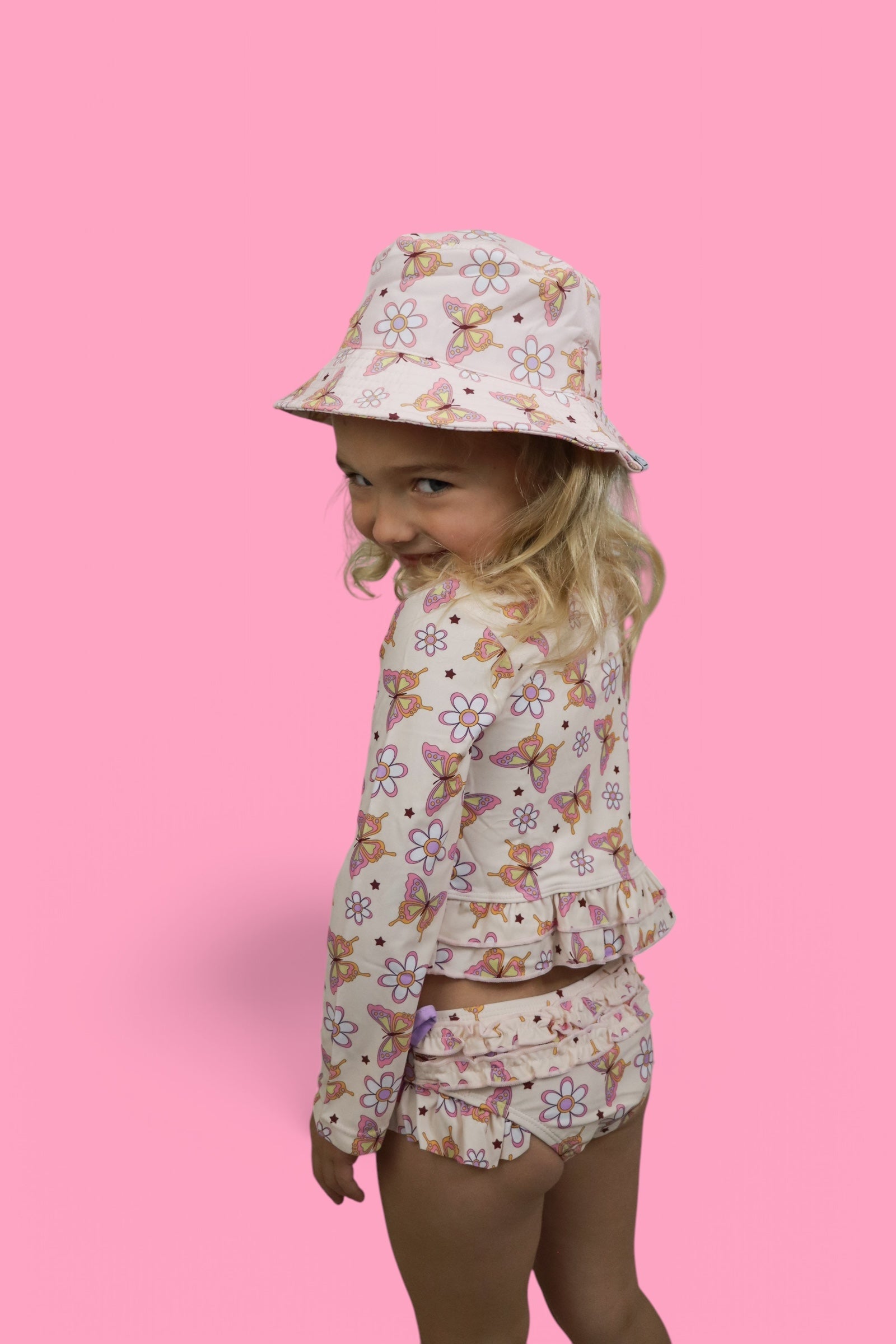 Blossomin’ Butterfly Dream 2-piece Rash Guard Ruffle Swim Suit