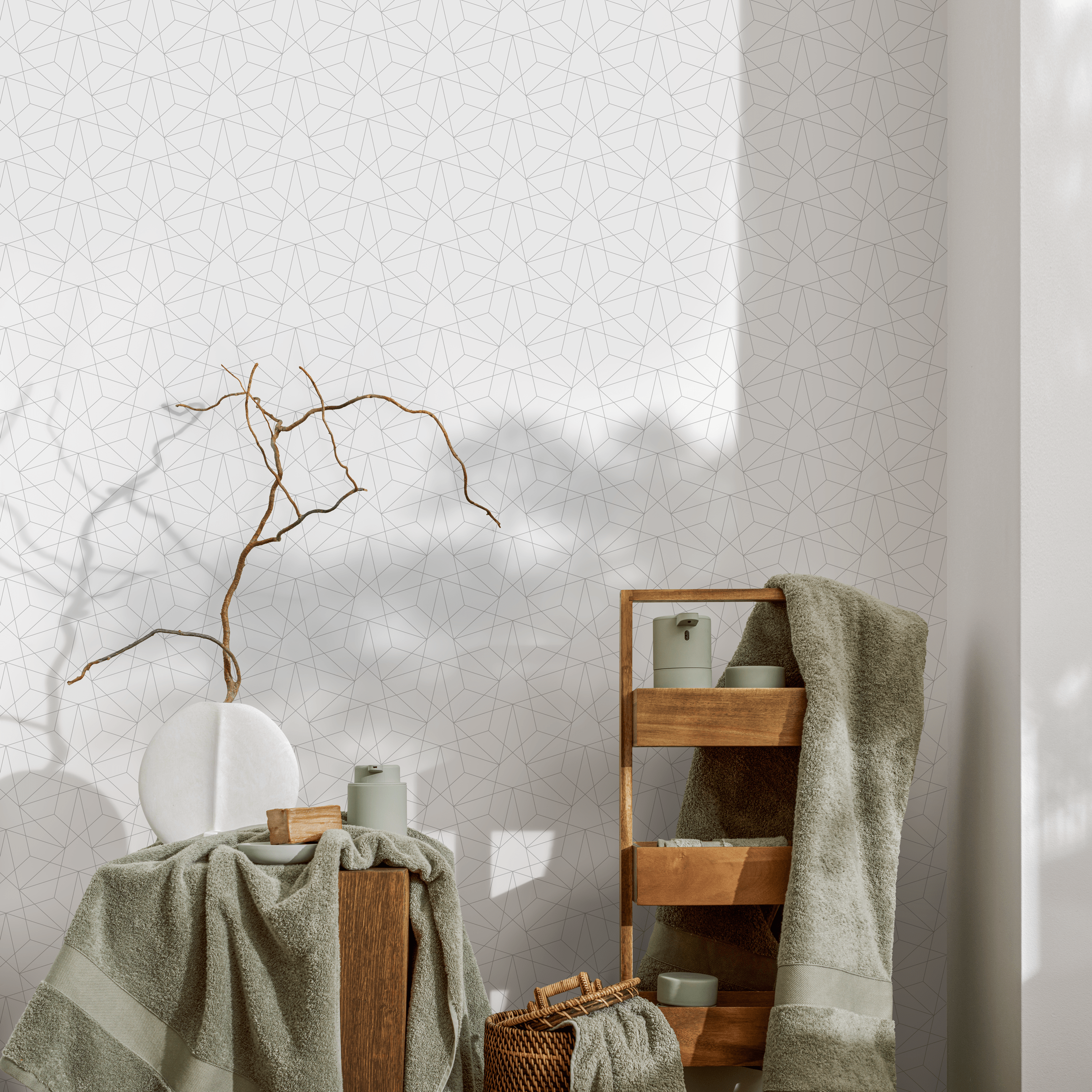 Geometric Wallpaper With A Minimalist Linear Motif In Grey - B279