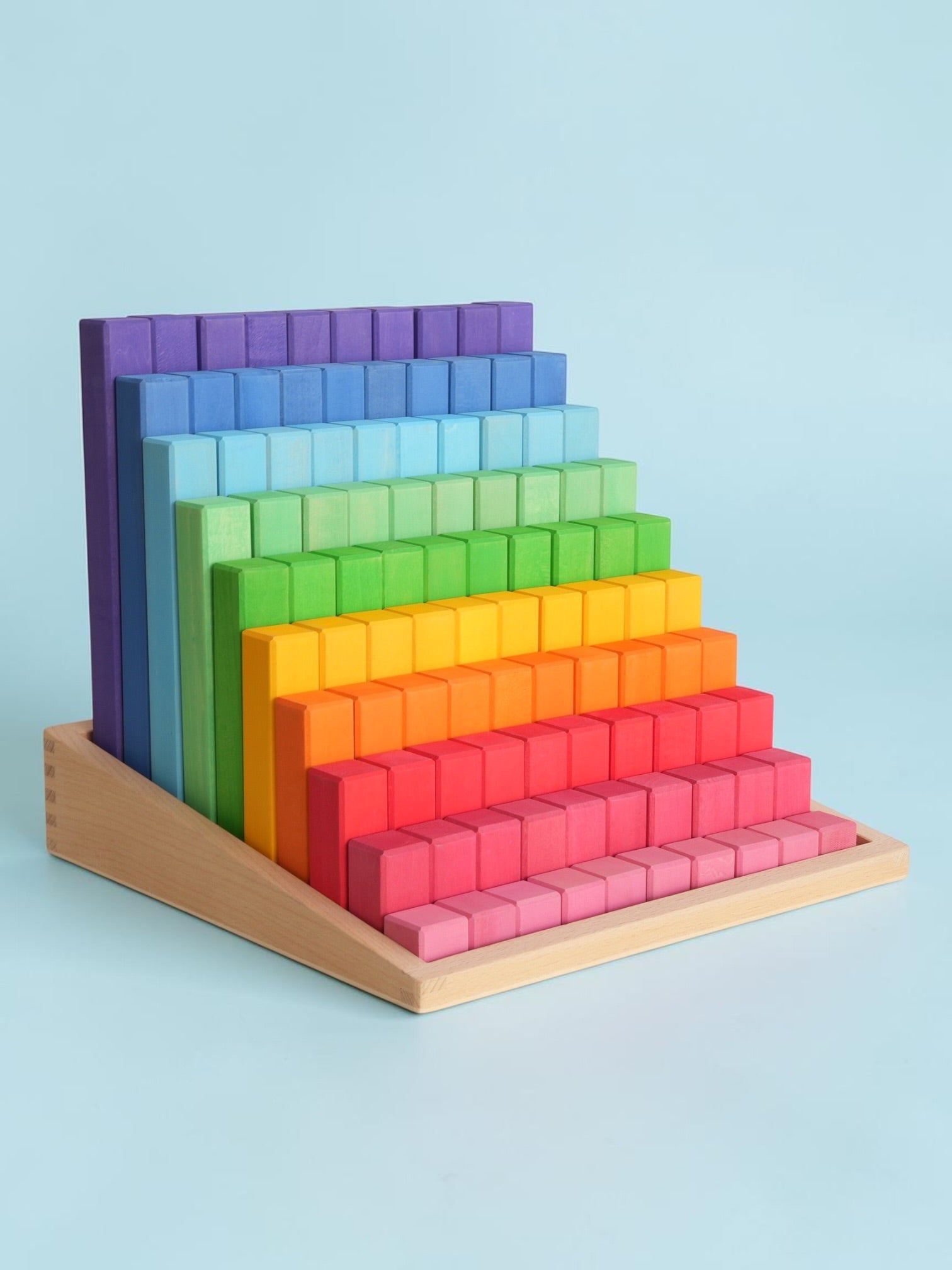 Building Steps Rainbow Counting Blocks – 100-piece Wooden Prism Stair Set