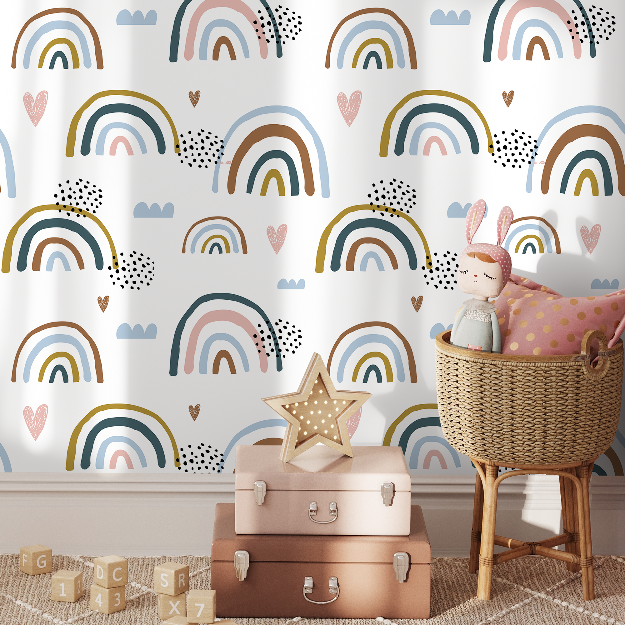 Rainbow Wallpaper Featuring Bohemian Arches In Blue, Pink, And Brown - B311