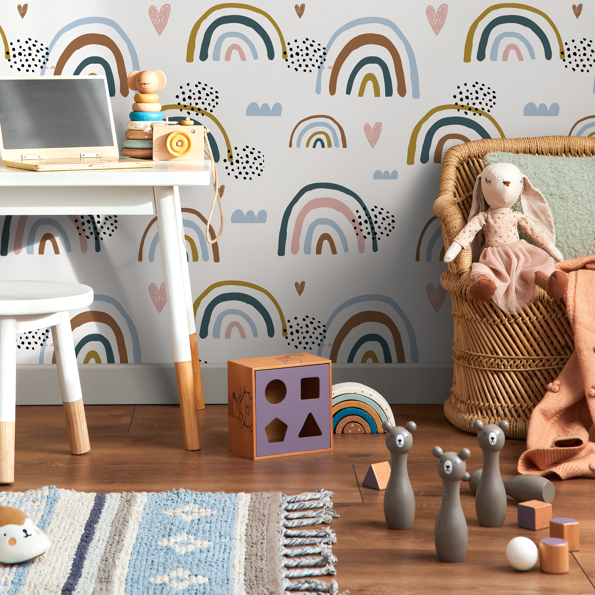 Rainbow Wallpaper Featuring Bohemian Arches In Blue, Pink, And Brown - B311