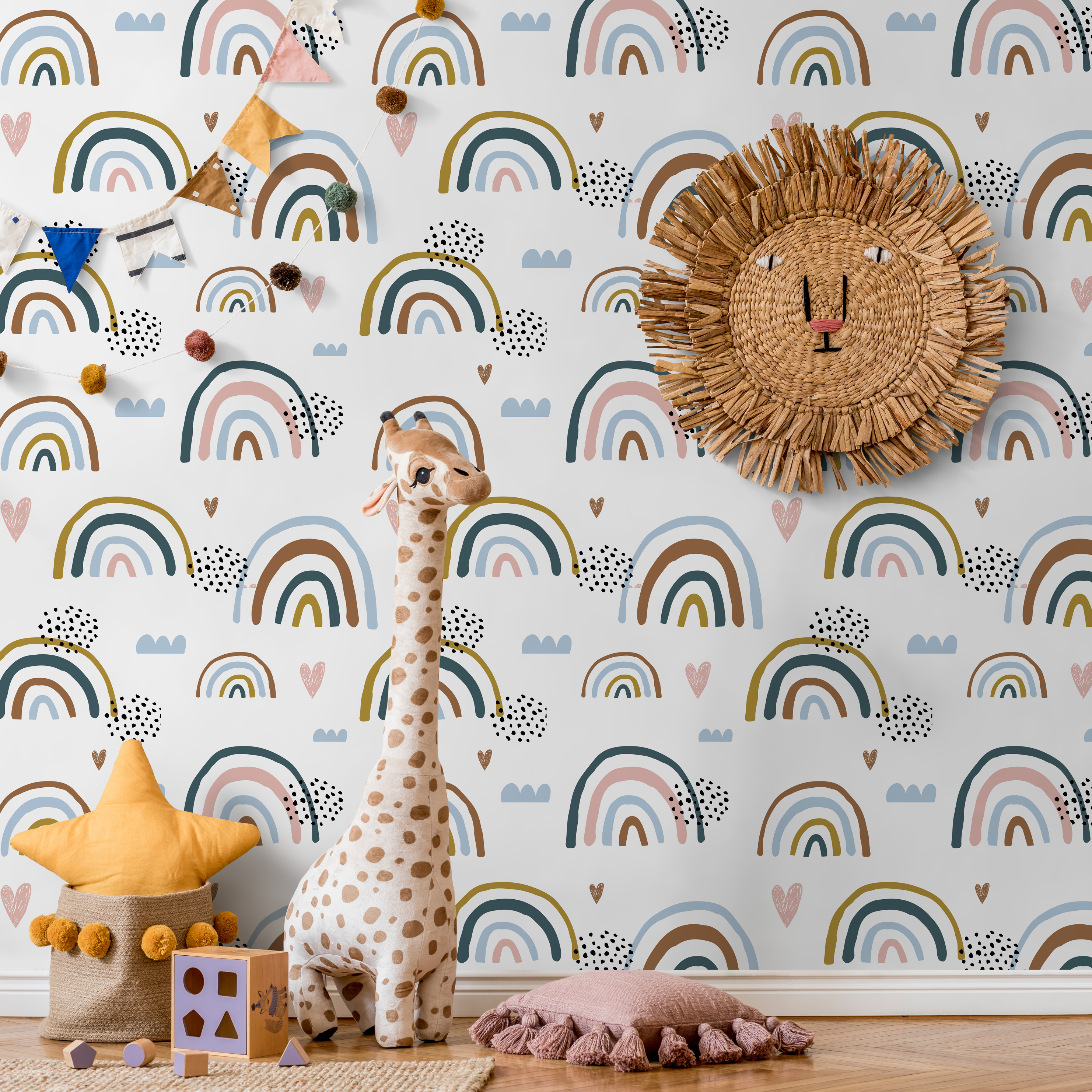 Rainbow Wallpaper Featuring Bohemian Arches In Blue, Pink, And Brown - B311