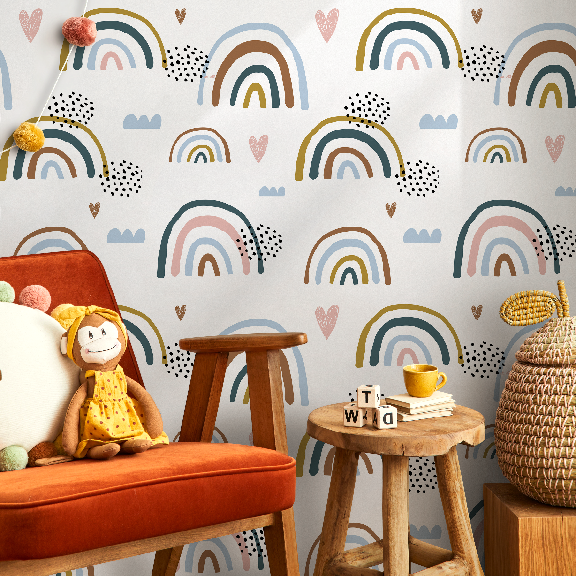 Rainbow Wallpaper Featuring Bohemian Arches In Blue, Pink, And Brown - B311