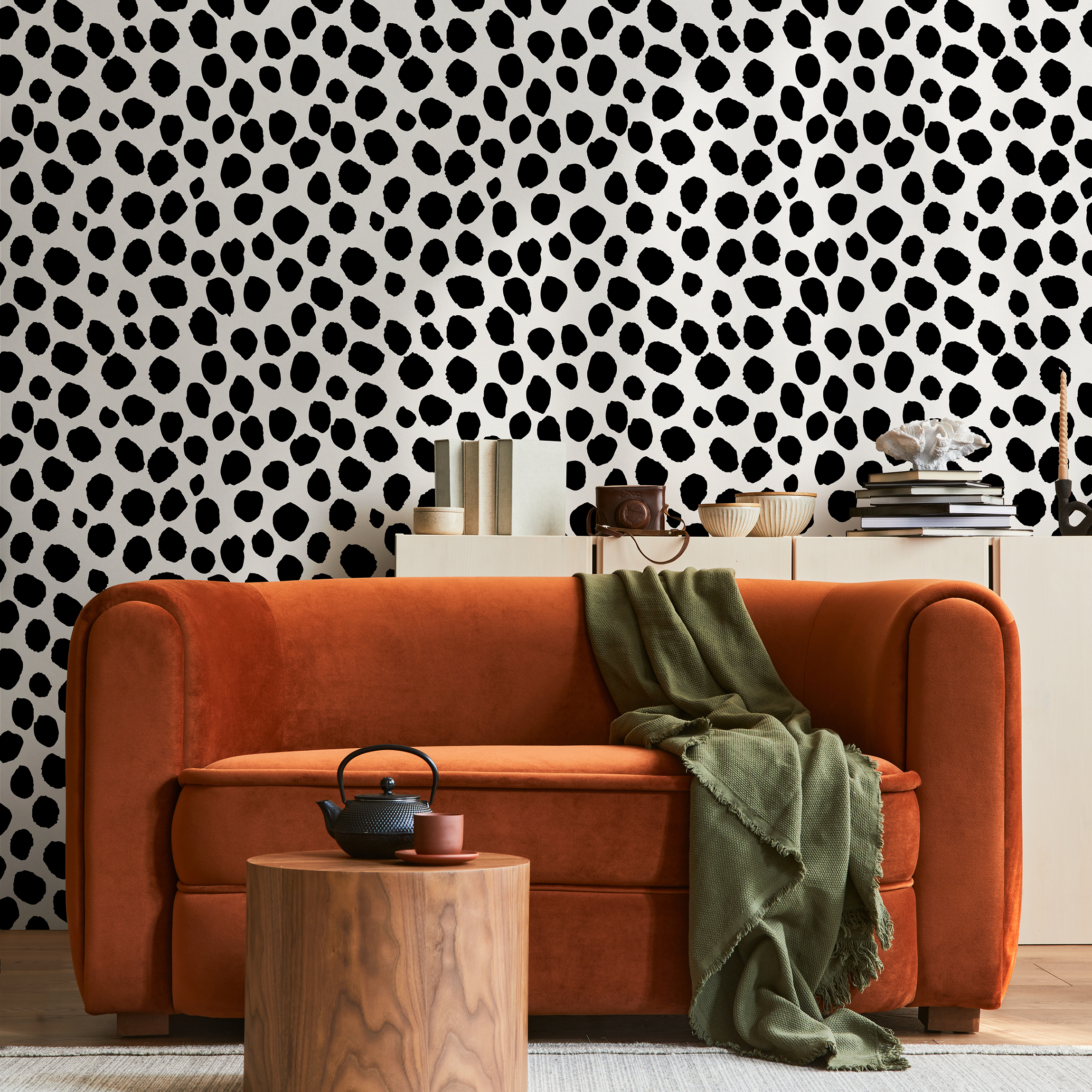 Abstract Wallpaper With An Irregular Dot Motif In Black And White - A326