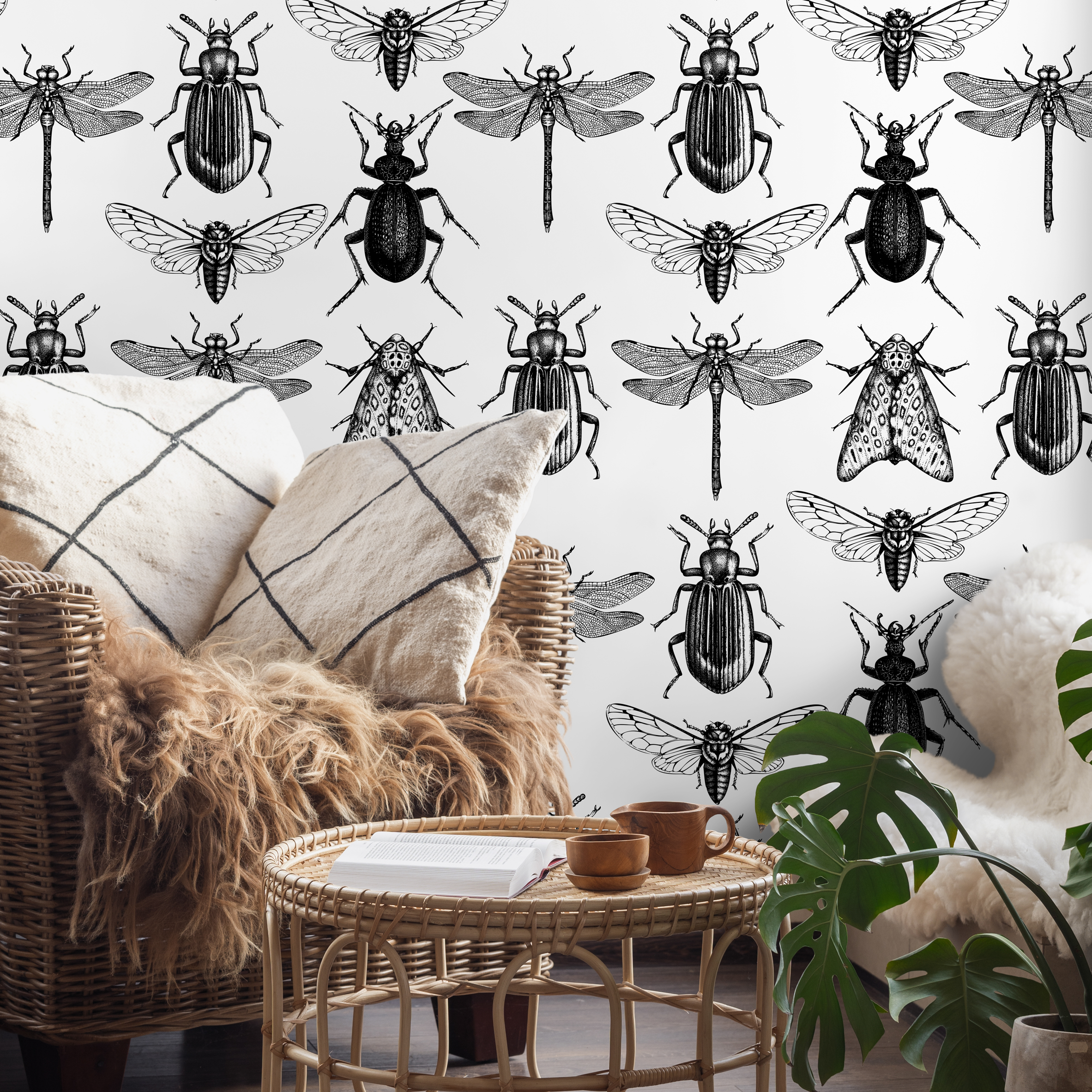 Insect Wallpaper With Vintage Entomology Illustrations In Black And White - B327