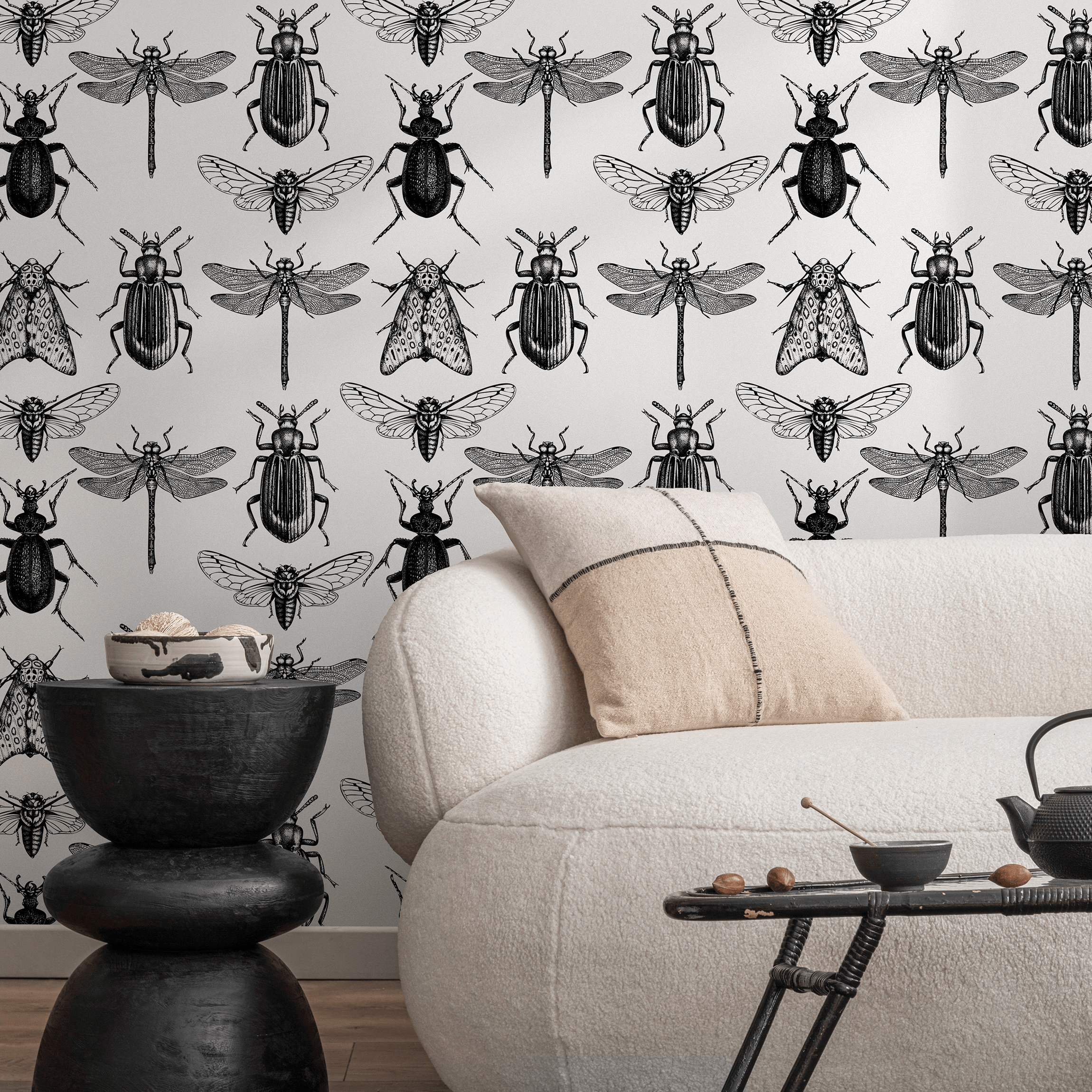 Insect Wallpaper With Vintage Entomology Illustrations In Black And White - B327