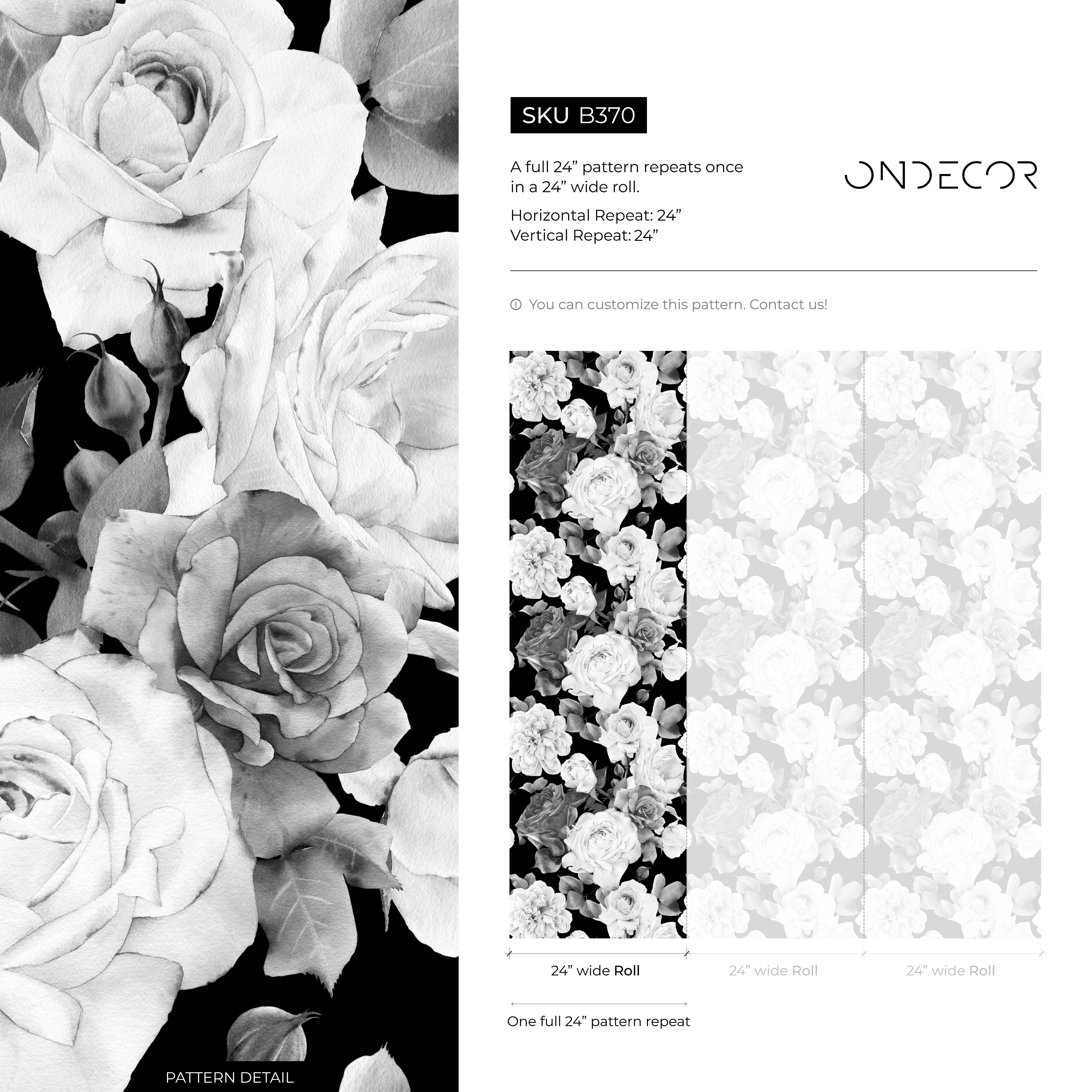 Floral Wallpaper With A Dramatic Rose Collage In Black, White, And Gray - B370
