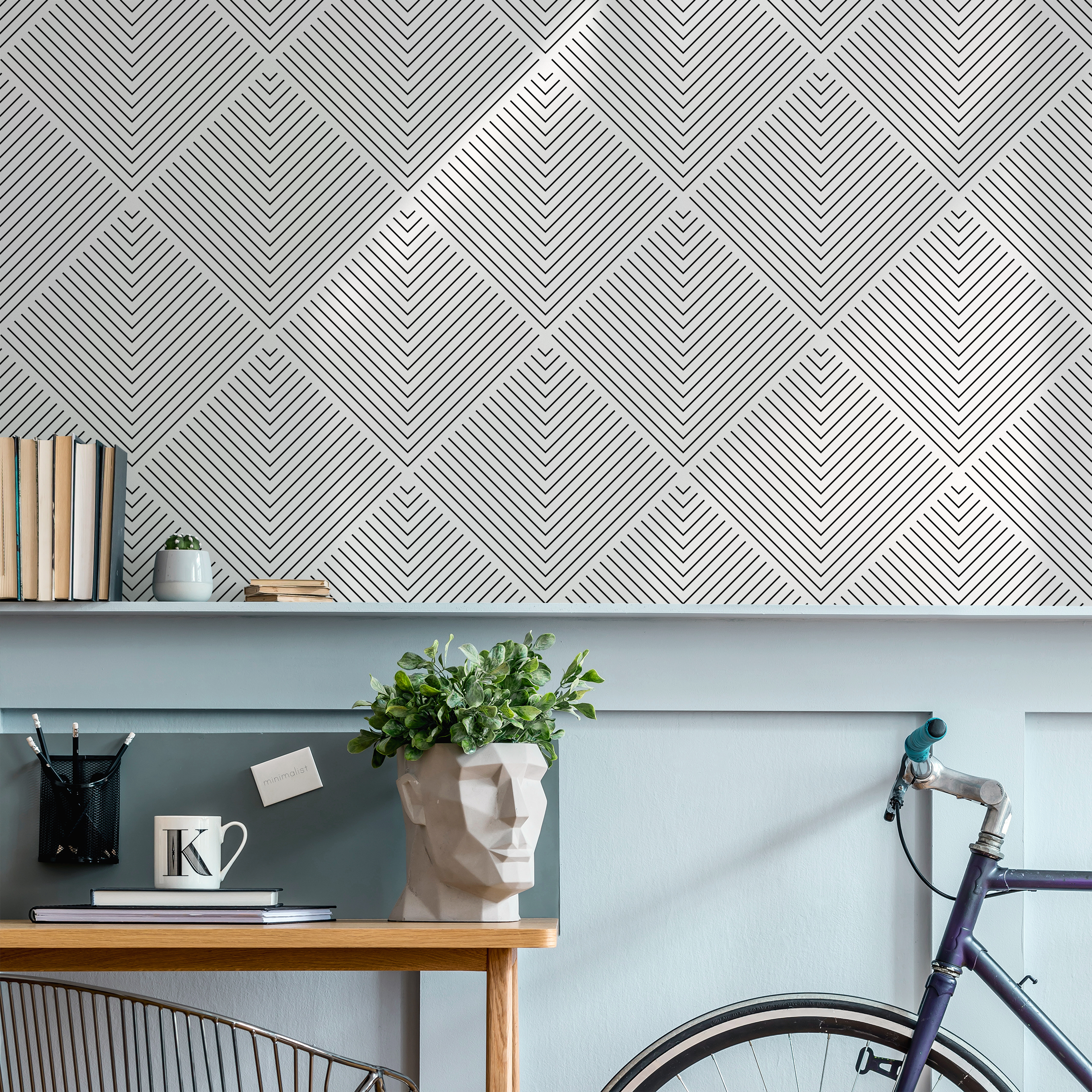 Geometric Wallpaper With A Modern Chevron Motif In Black And White - B417