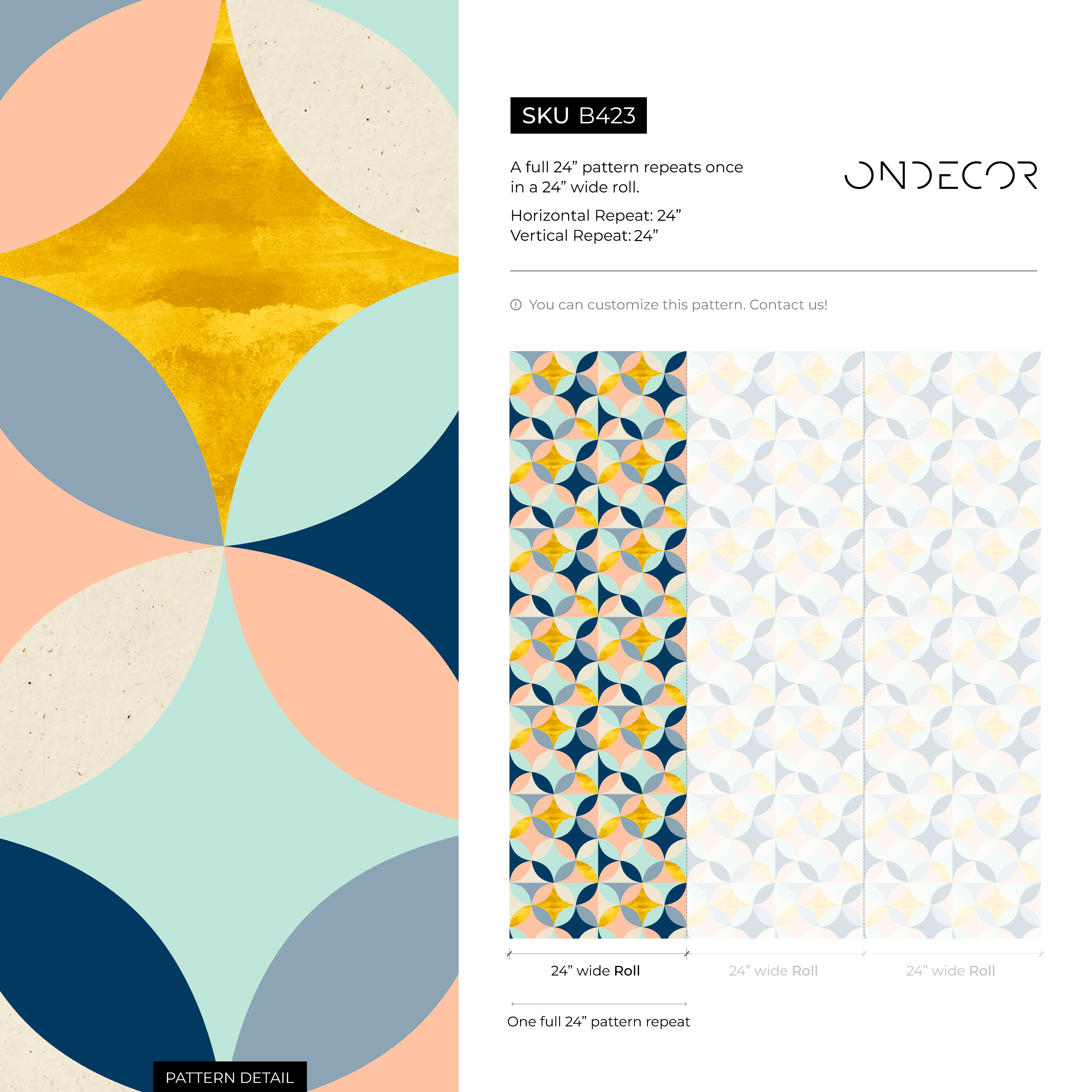 Geometric Wallpaper With A Tiled Star Motif In Blue, Gold, And Peach - B423