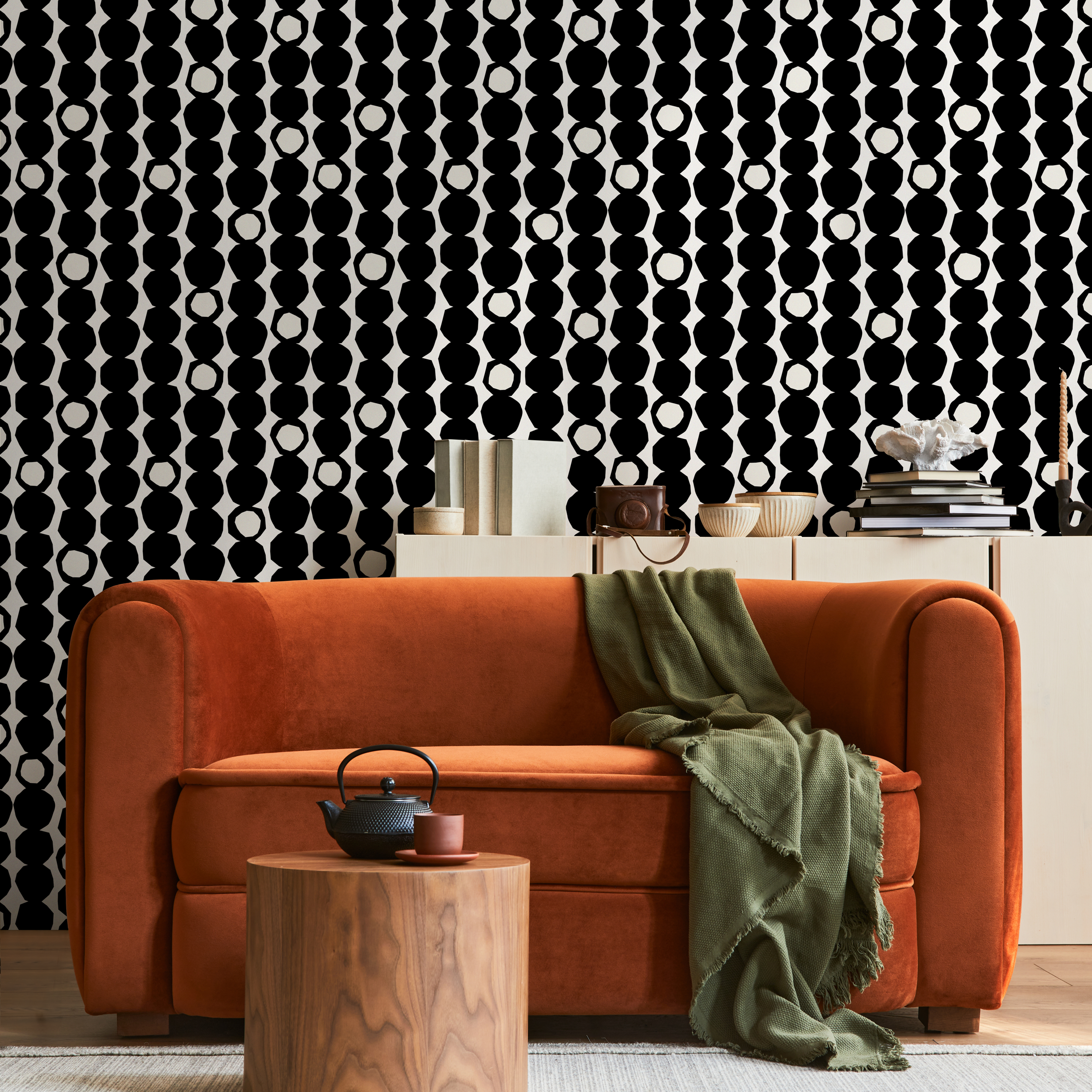 Geometric Wallpaper With Irregular Stacked Dots In Black And White - B435