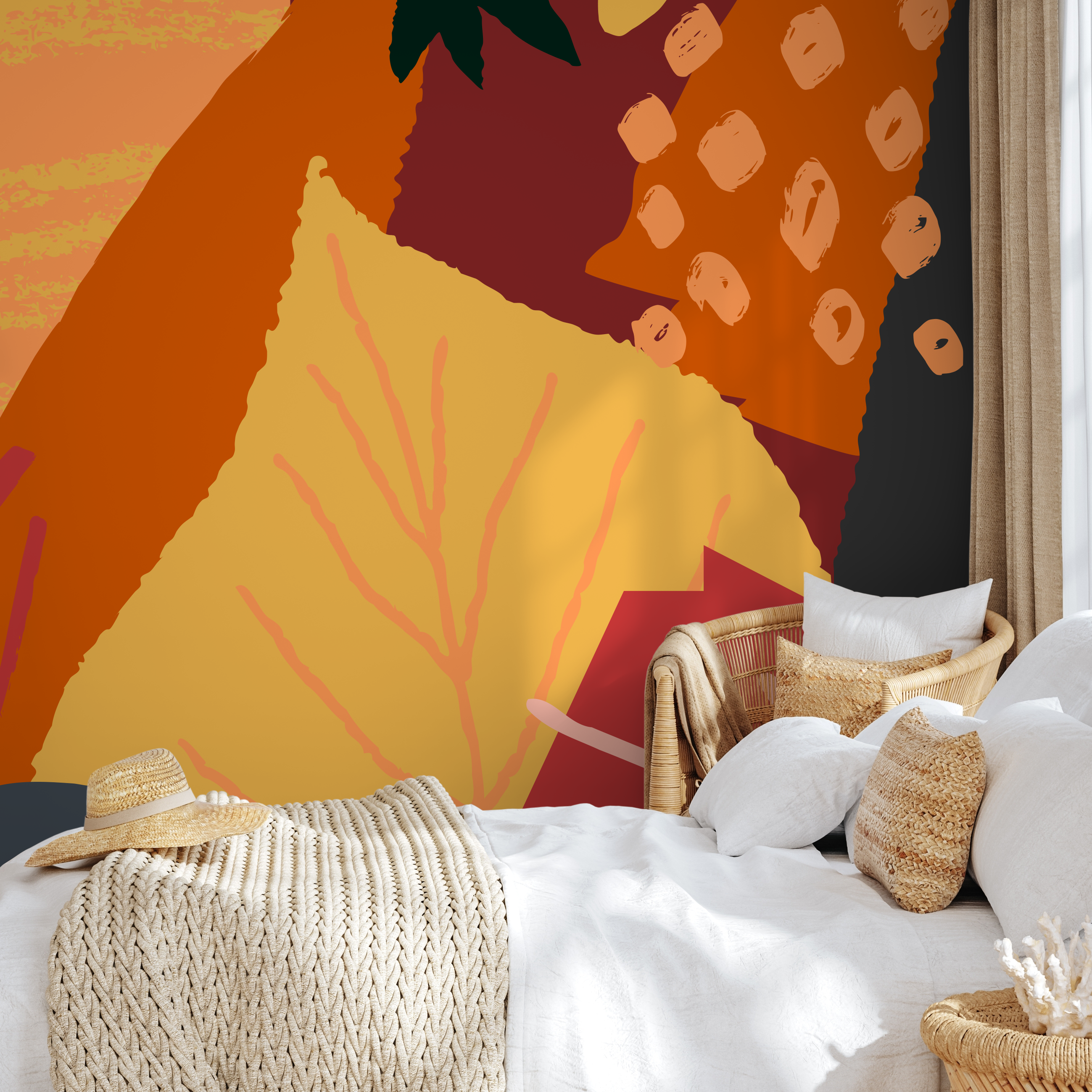 Abstract Wallpaper With Overlapping Autumnal Shapes In Orange, Yellow, And Red - B436