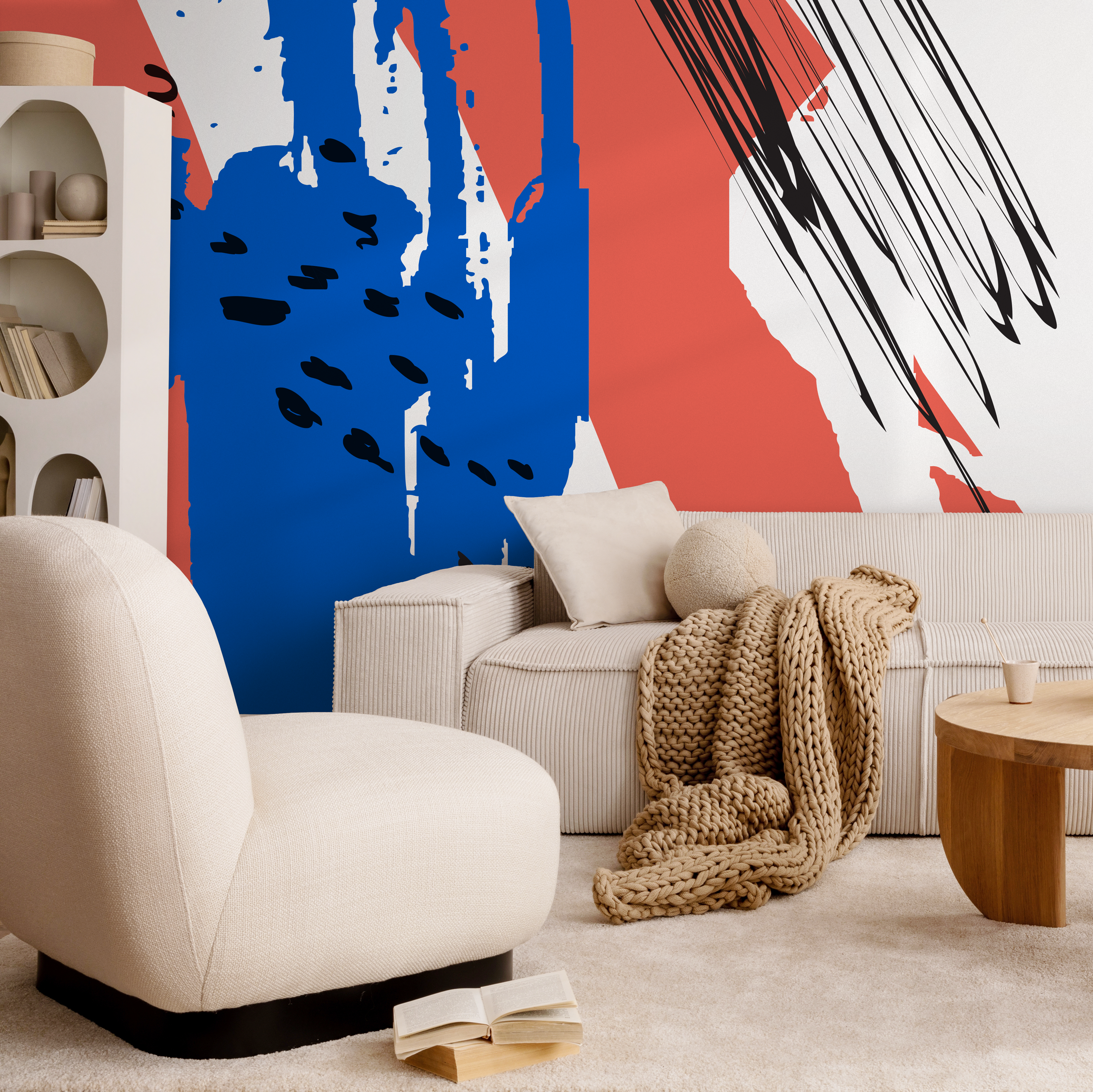Abstract Wallpaper With Bold Brushstrokes In Red, Blue, And Black - B499