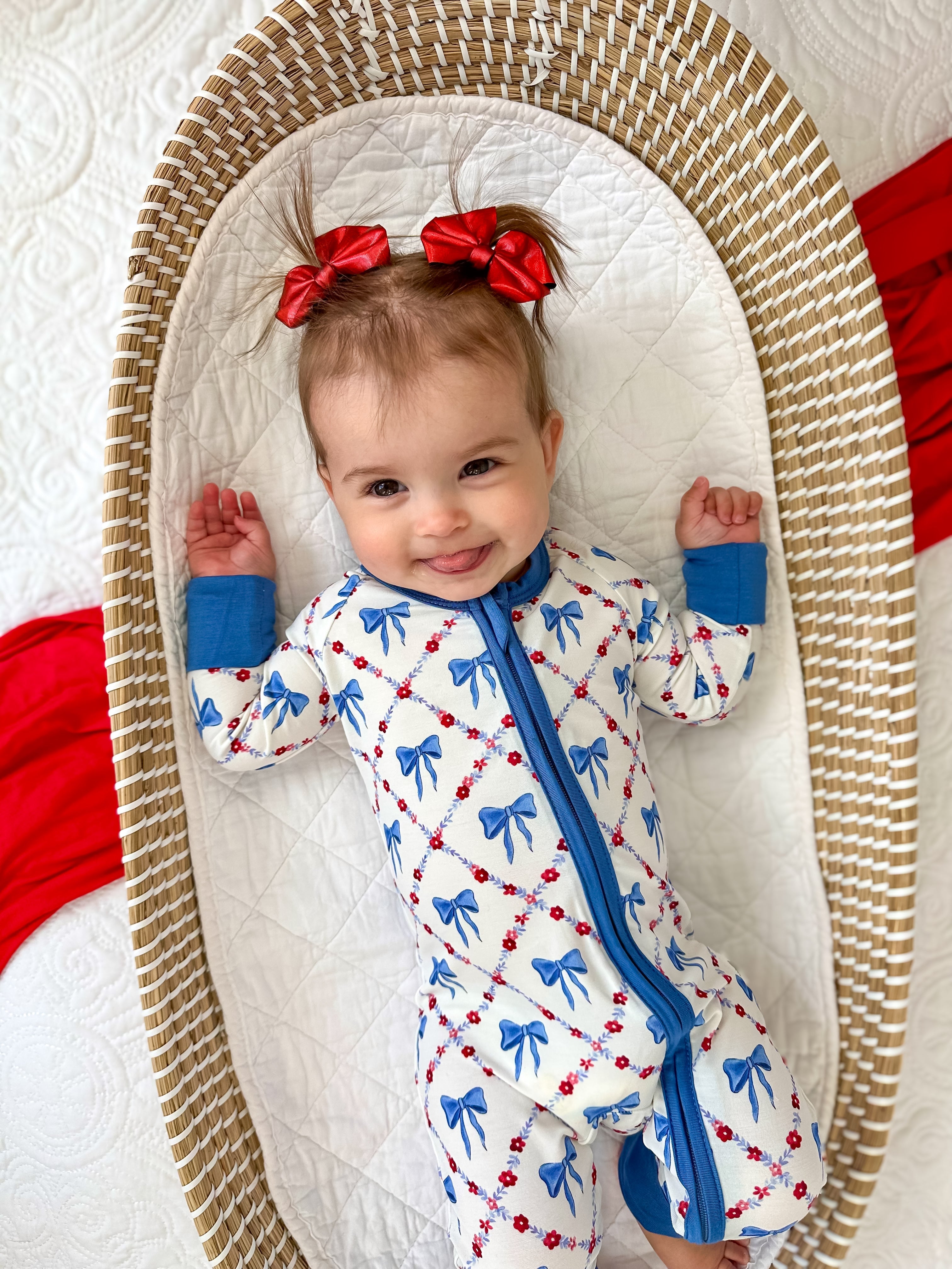 Red White & Bows Bamboo Zippy Romper