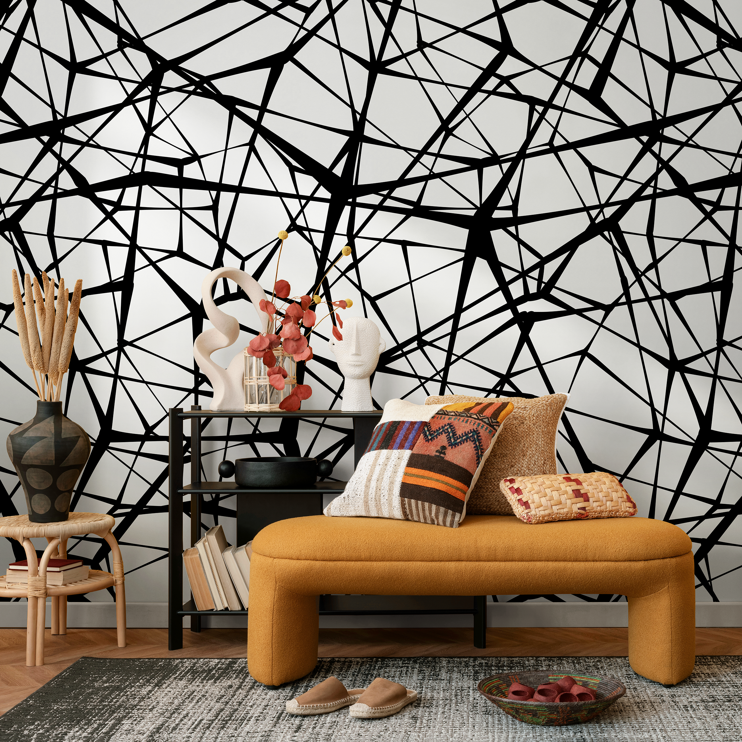 Abstract Wallpaper With Criss-cross Lines In Black And White - B562