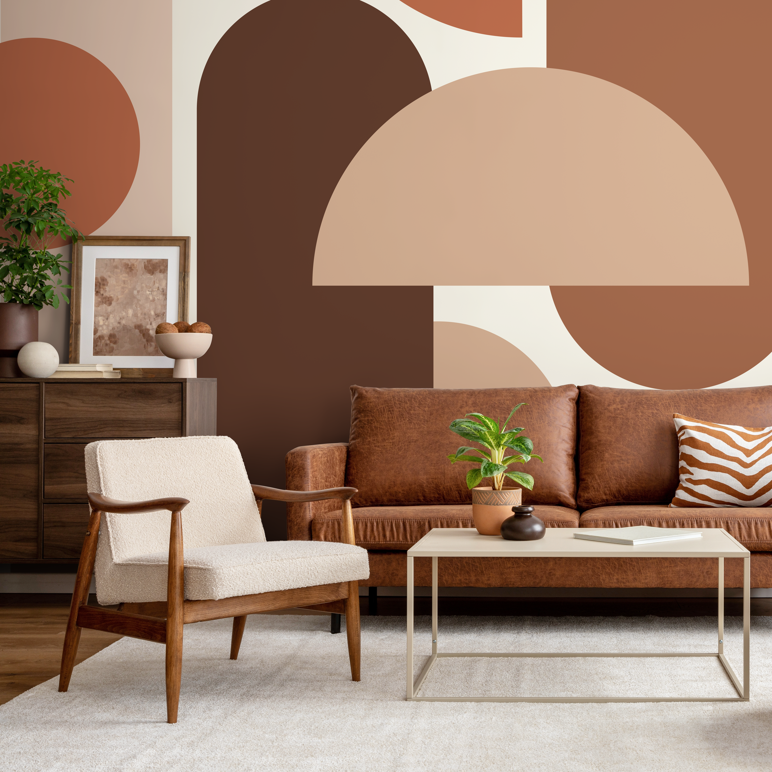 Abstract Wallpaper With Bold Geometric Shapes In Brown, Beige, And Terracotta - As2-b574