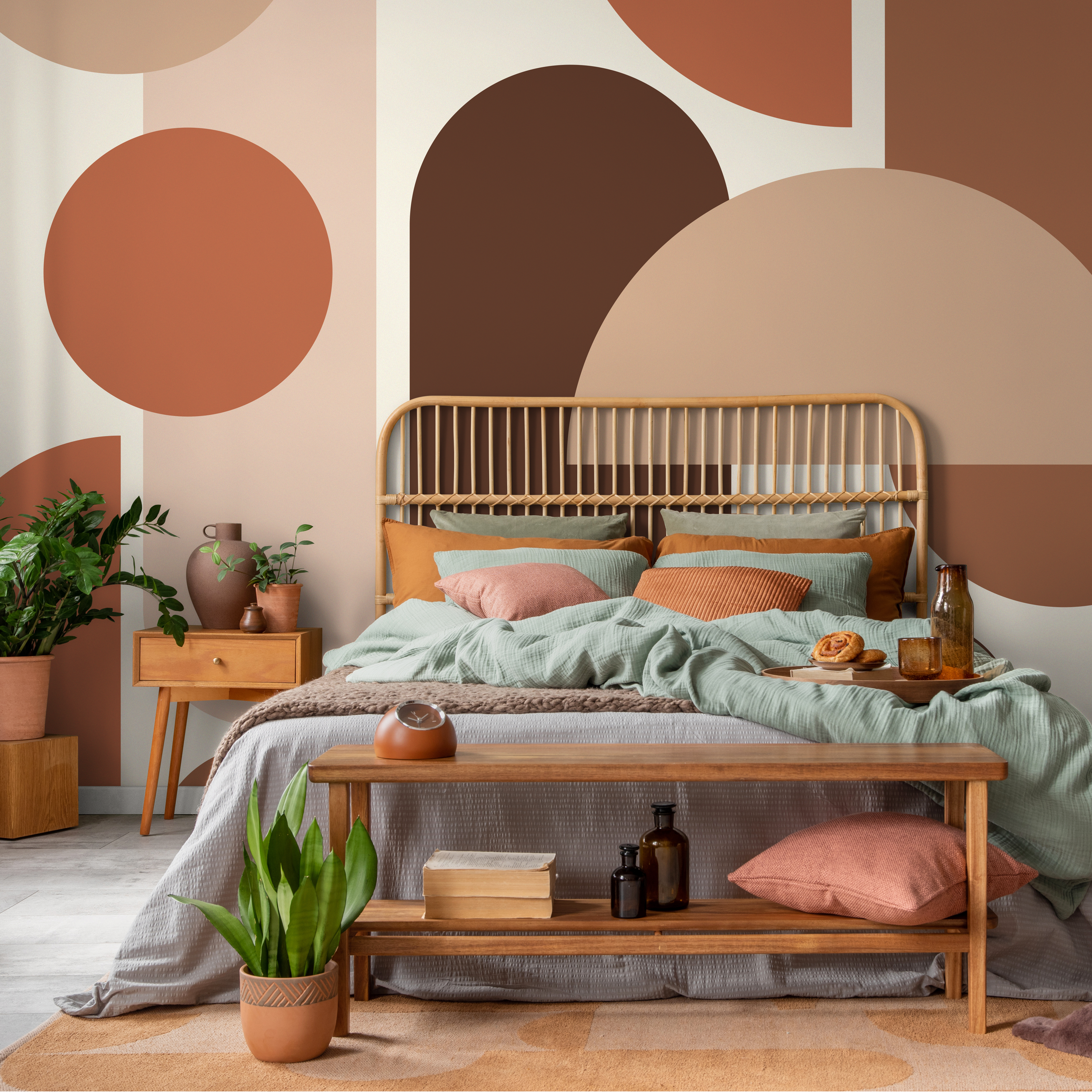 Abstract Wallpaper With Bold Geometric Shapes In Brown, Beige, And Terracotta - As2-b574