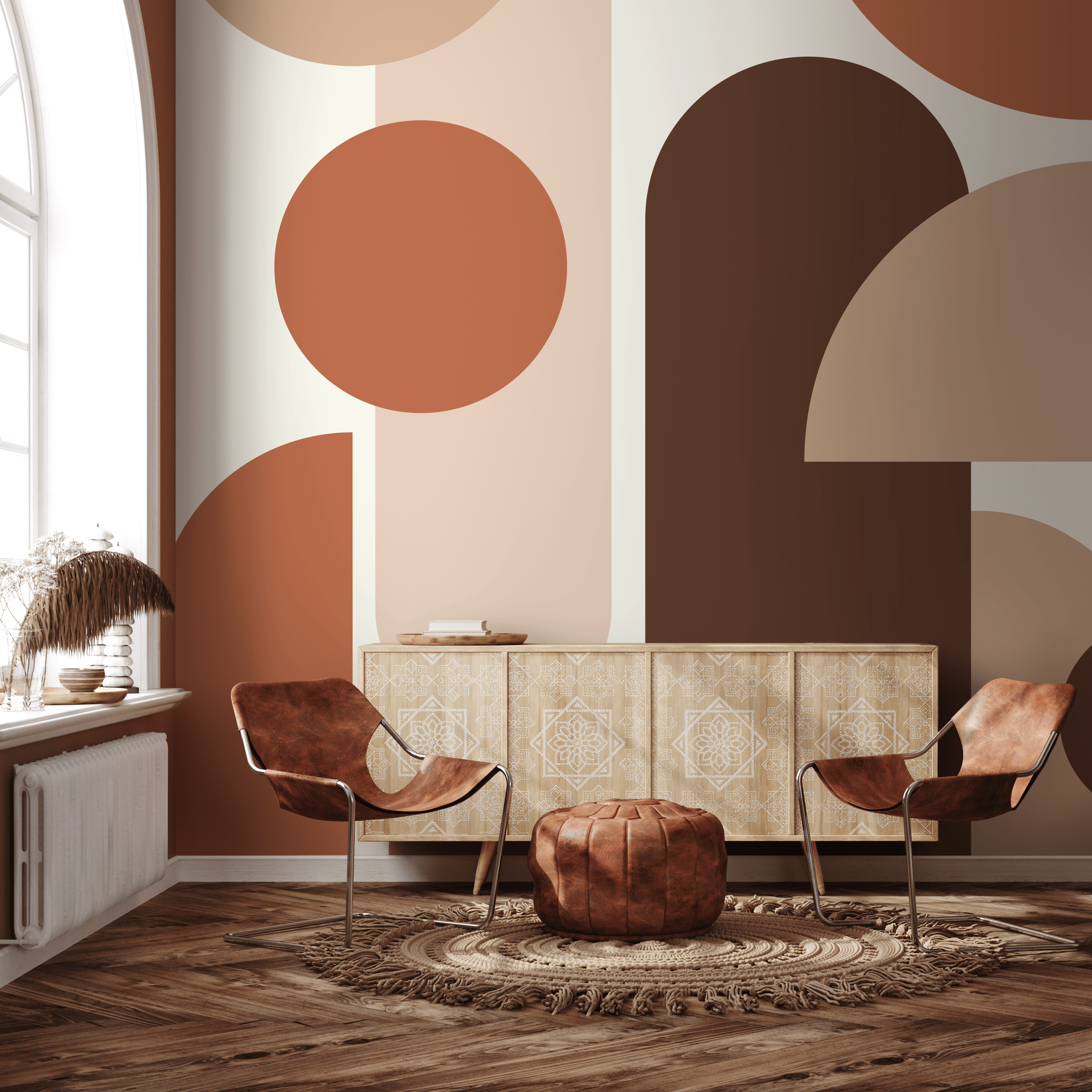Abstract Wallpaper With Bold Geometric Shapes In Brown, Beige, And Terracotta - As2-b574