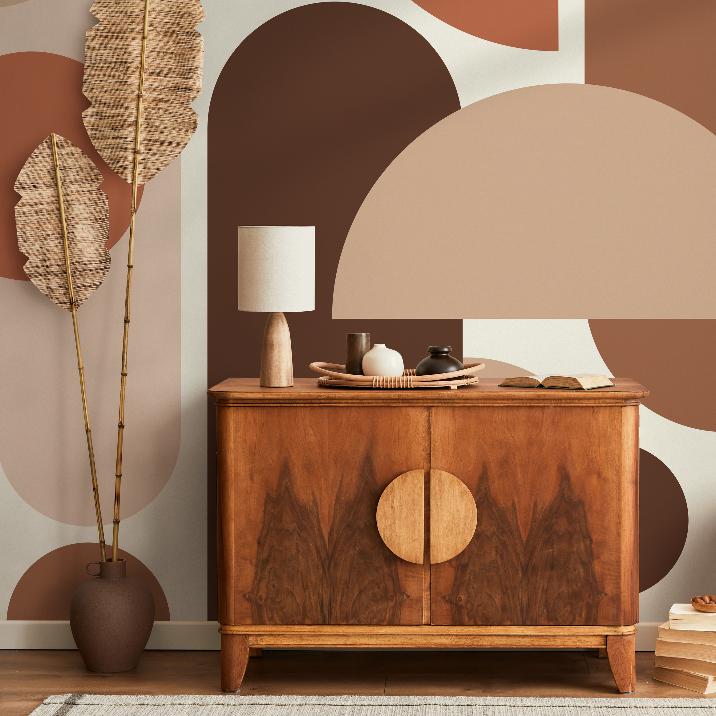 Abstract Wallpaper With Bold Geometric Shapes In Brown, Beige, And Terracotta - As2-b574