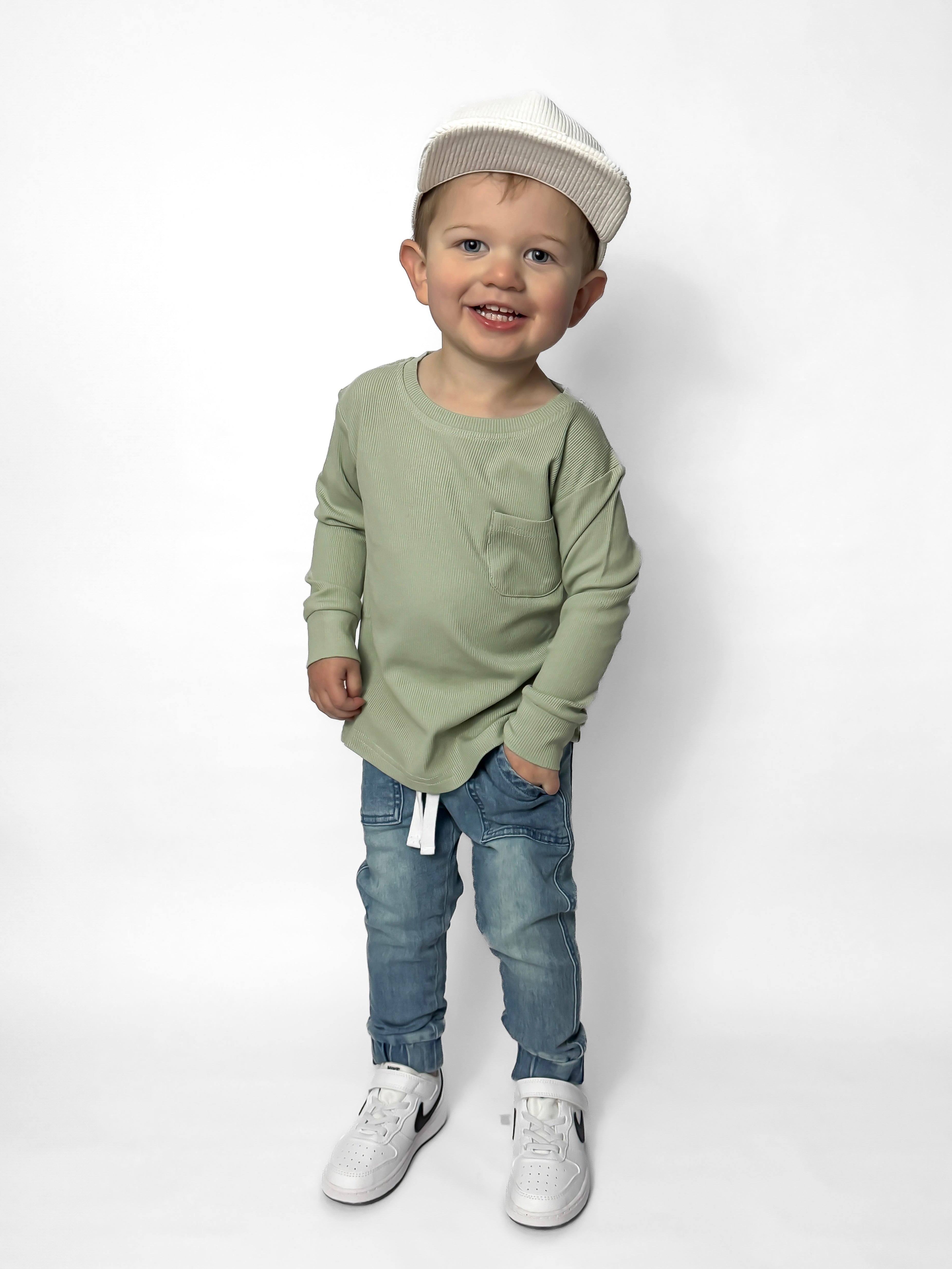 Bamboo Ribbed Long Sleeve Pocket Tee - Sage