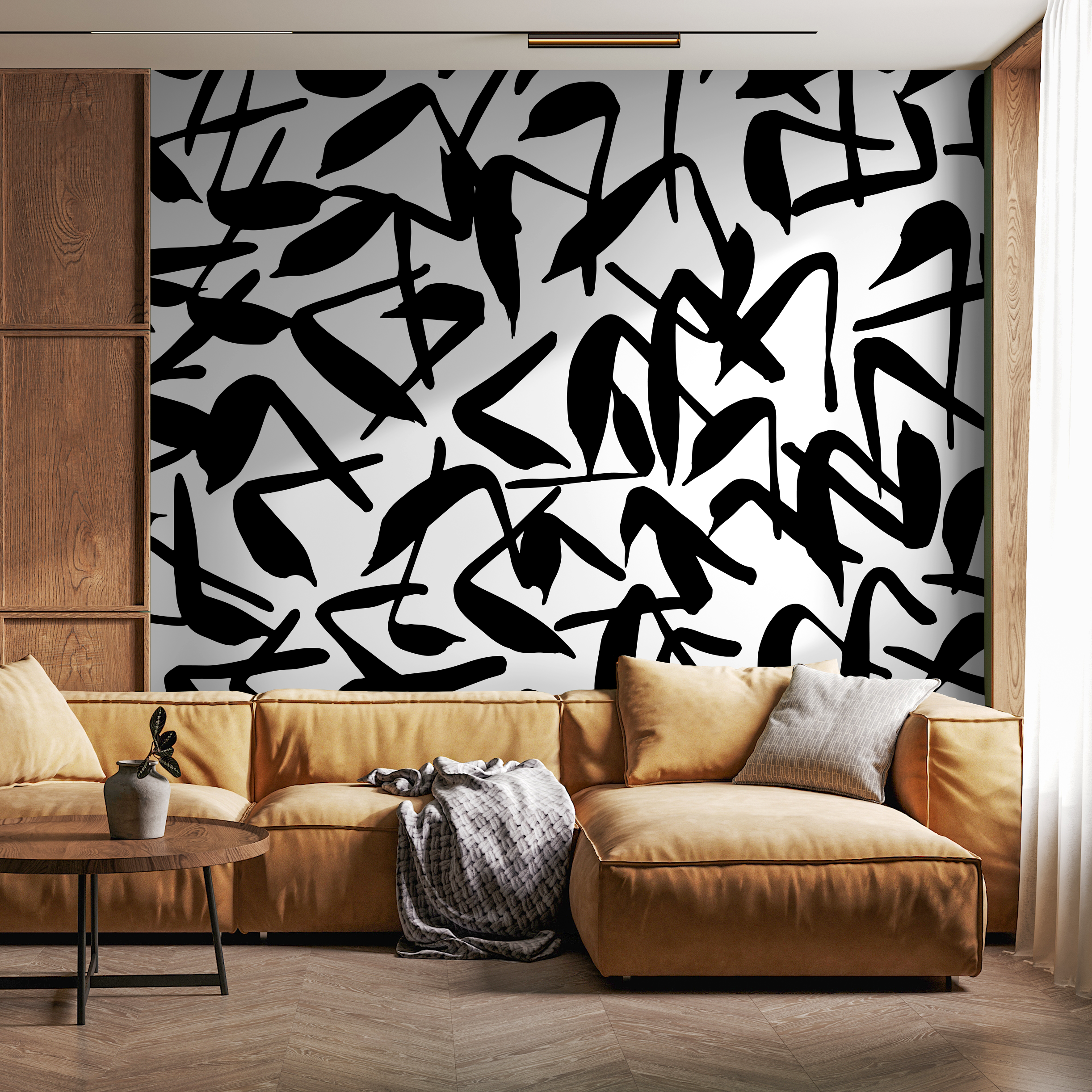 Abstract Wallpaper With Bold Brush Strokes In Black And White - B622