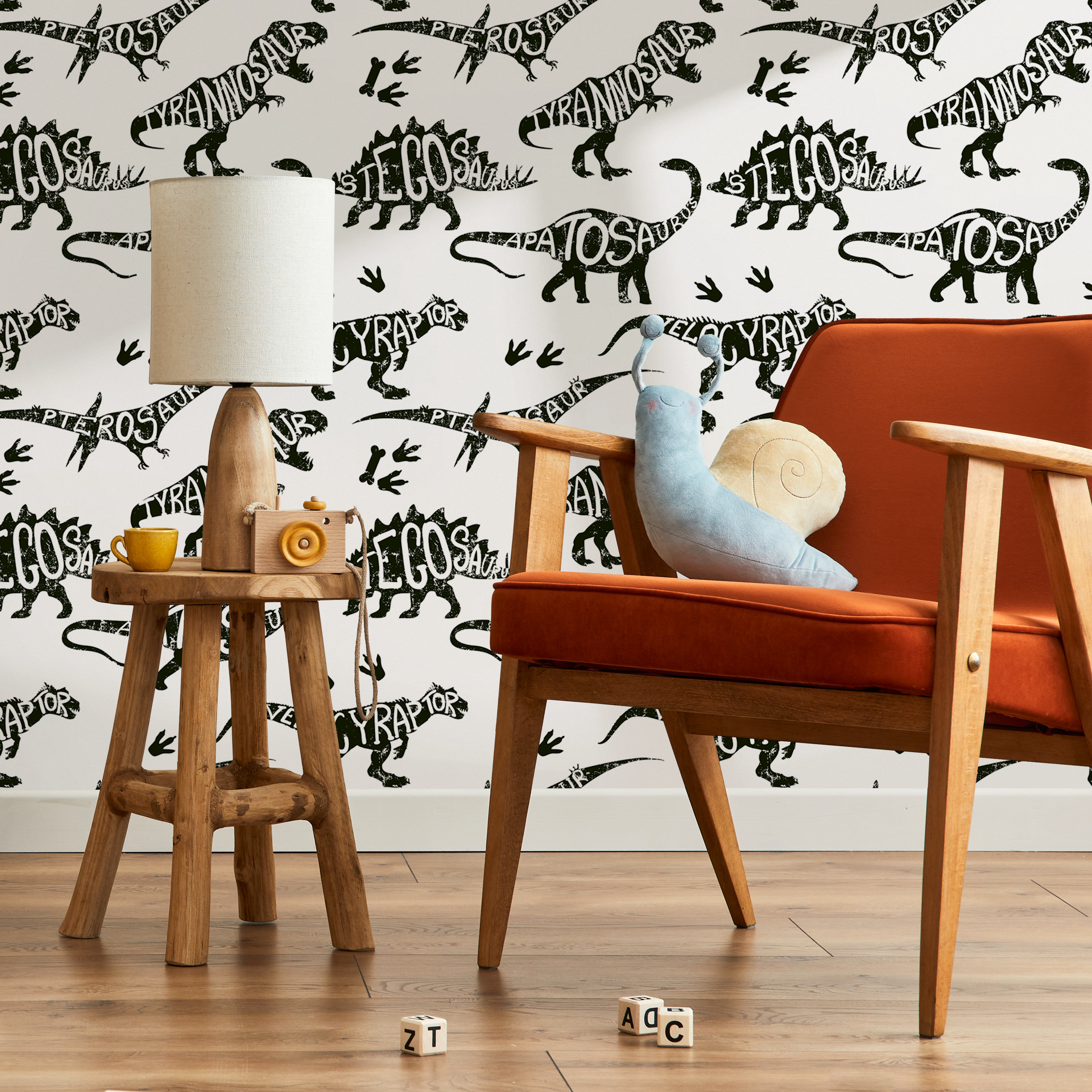 Dinosaur Wallpaper With Typographic Silhouettes In Black And Gray - B625