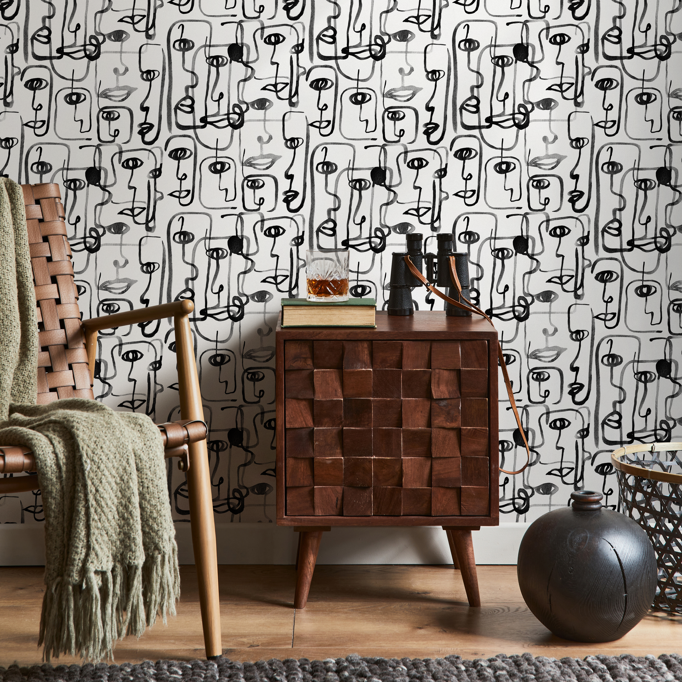 Cubism Wallpaper Inspired By Picasso Faces In Black And Gray - B651