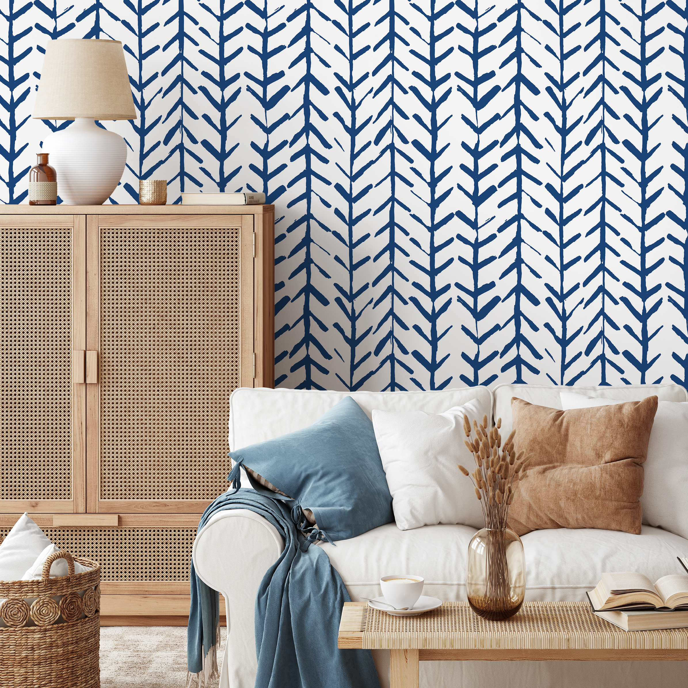 Geometric Wallpaper With A Hand-drawn Arrow Motif In Navy Blue And Gray - B658