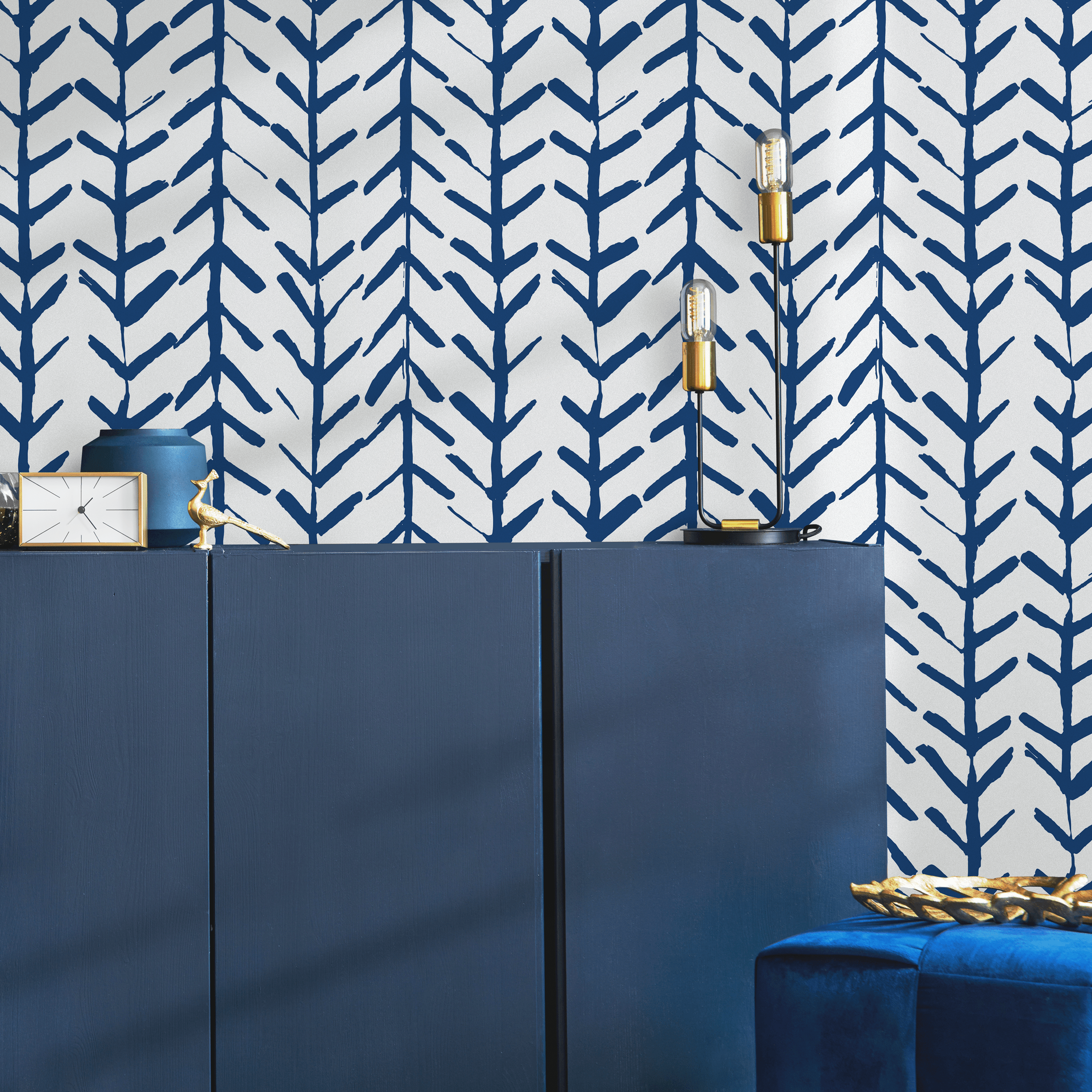Geometric Wallpaper With A Hand-drawn Arrow Motif In Navy Blue And Gray - B658
