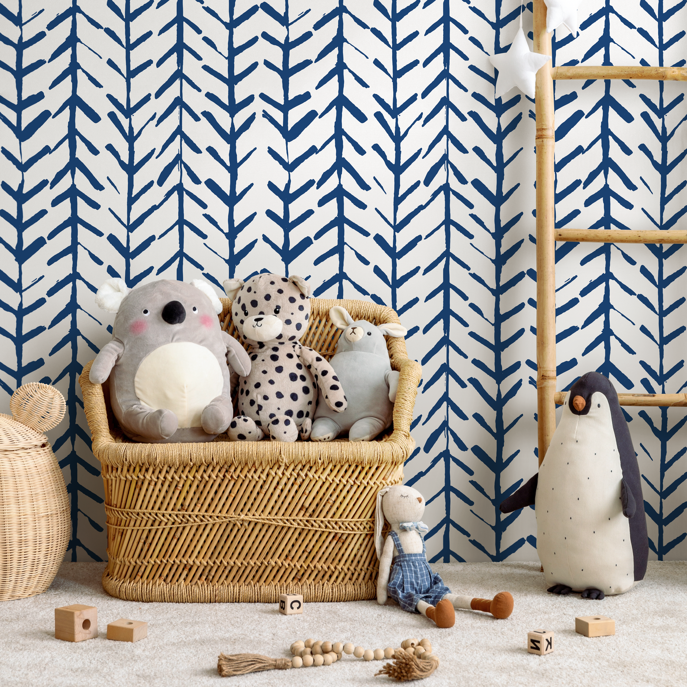 Geometric Wallpaper With A Hand-drawn Arrow Motif In Navy Blue And Gray - B658