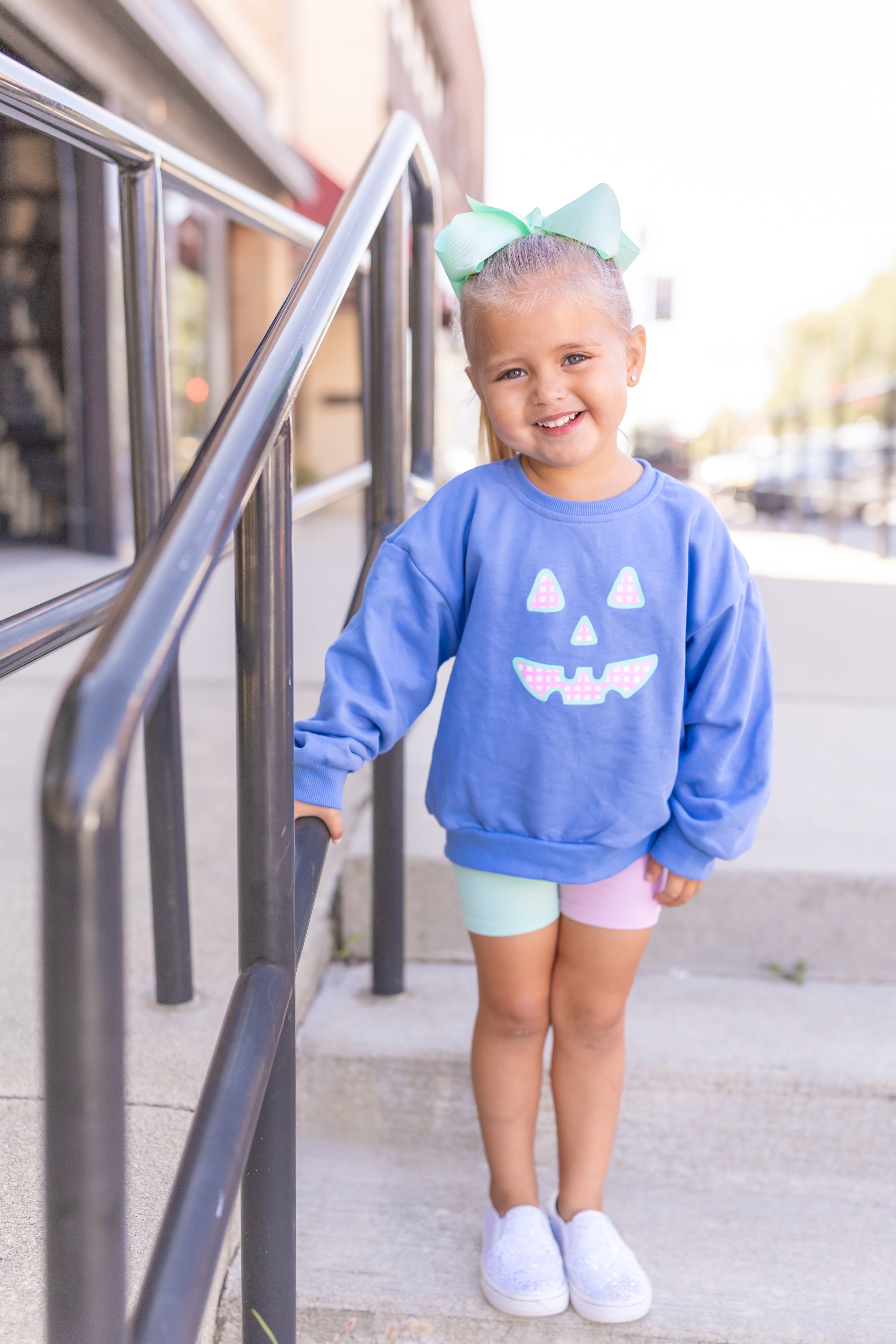 Pastel Gingham Jack-o-lantern Crewneck Sweatshirt Or Romper