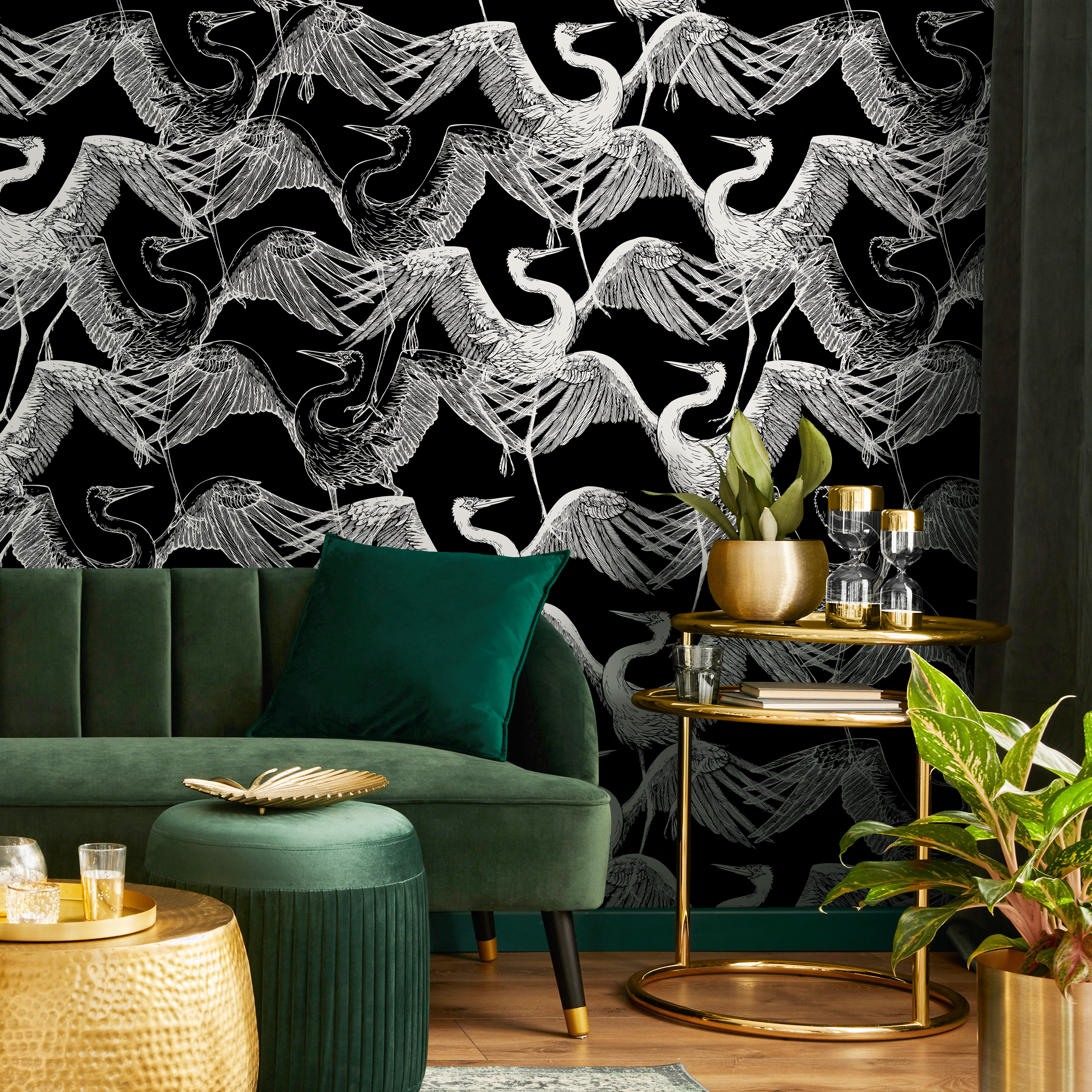 Bird Wallpaper With An Elegant Heron Sketch In Black And White - B681