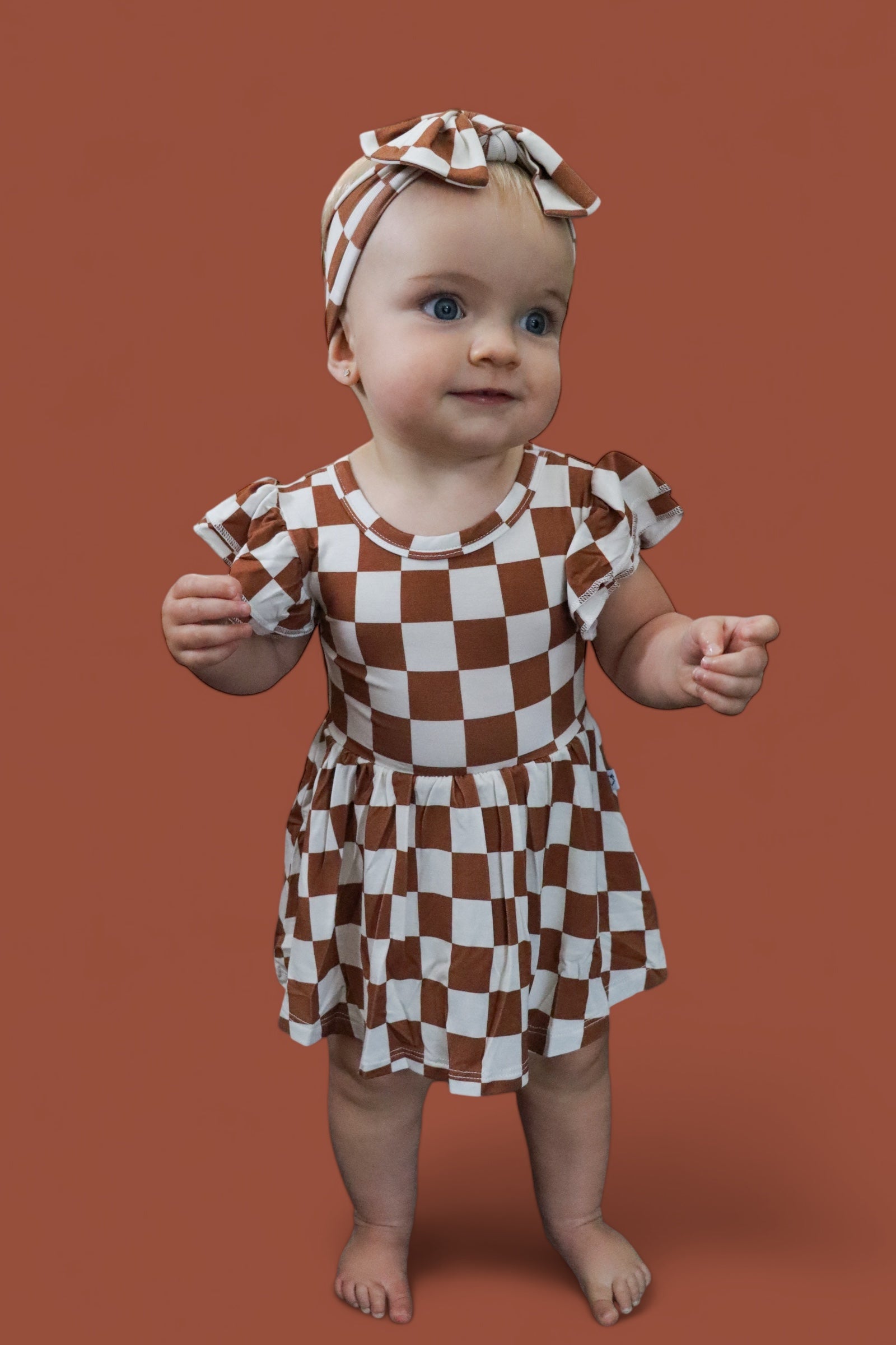 Copper Checkers Dream Cap Sleeve Bodysuit Dress