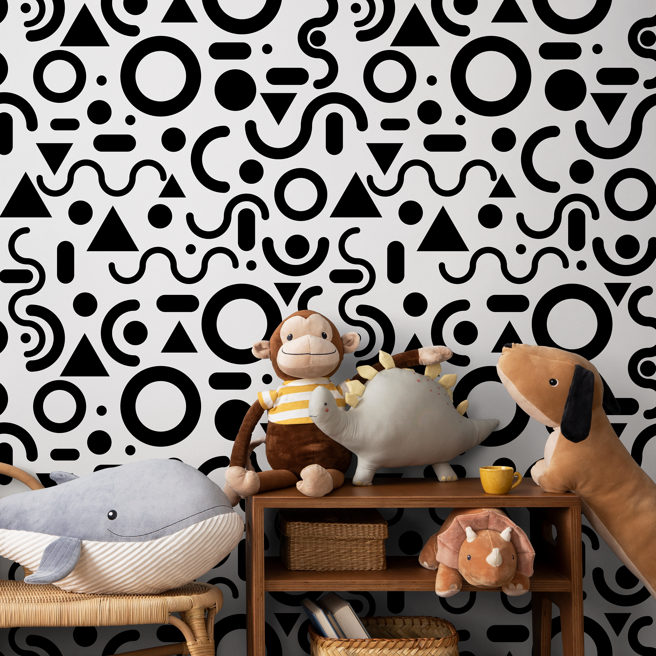 Geometric Wallpaper Featuring Abstract Shapes In Black And White - B694
