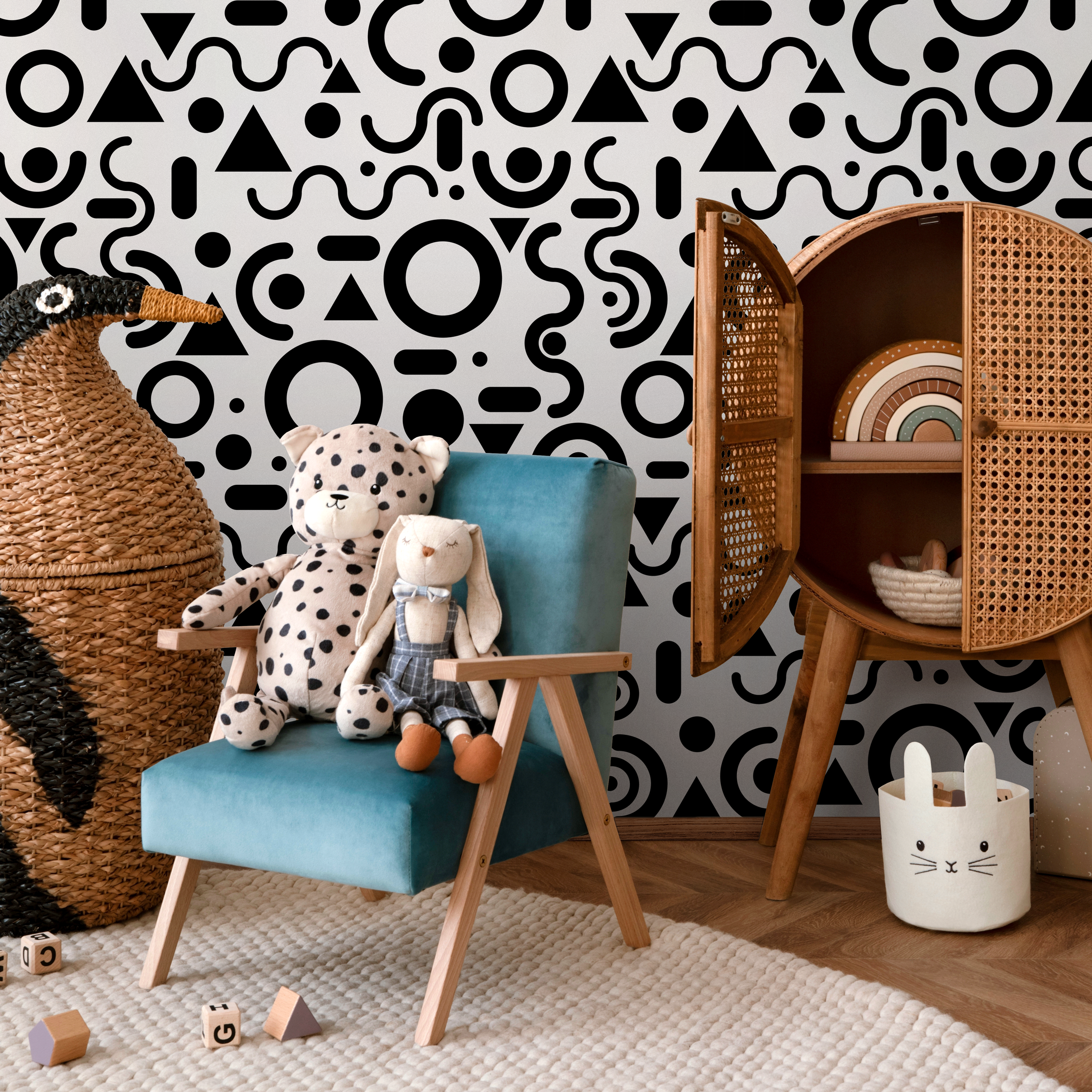 Geometric Wallpaper Featuring Abstract Shapes In Black And White - B694