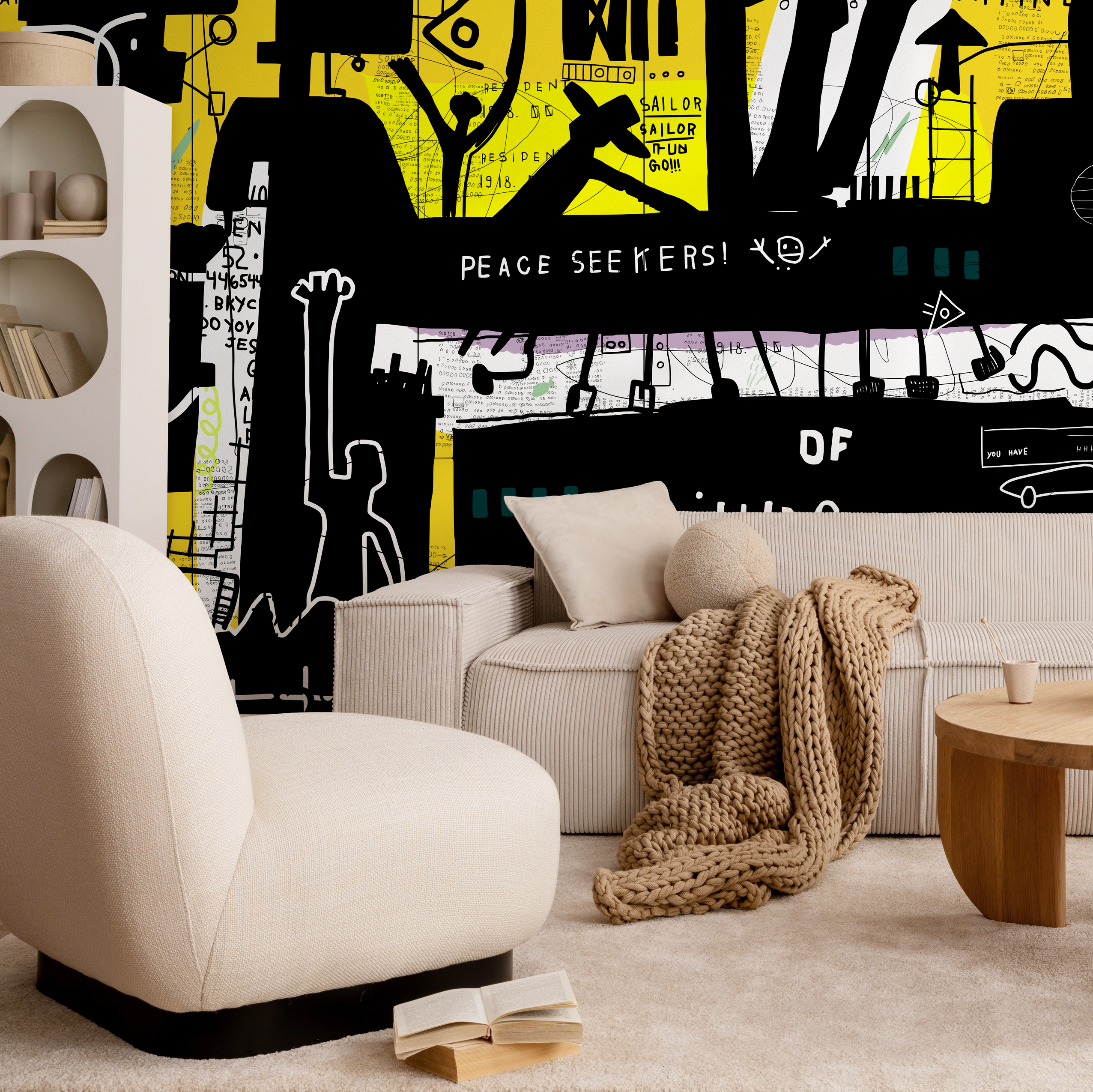 Street Art Wallpaper With An Expressive Collage In Black, Yellow, And White - B704