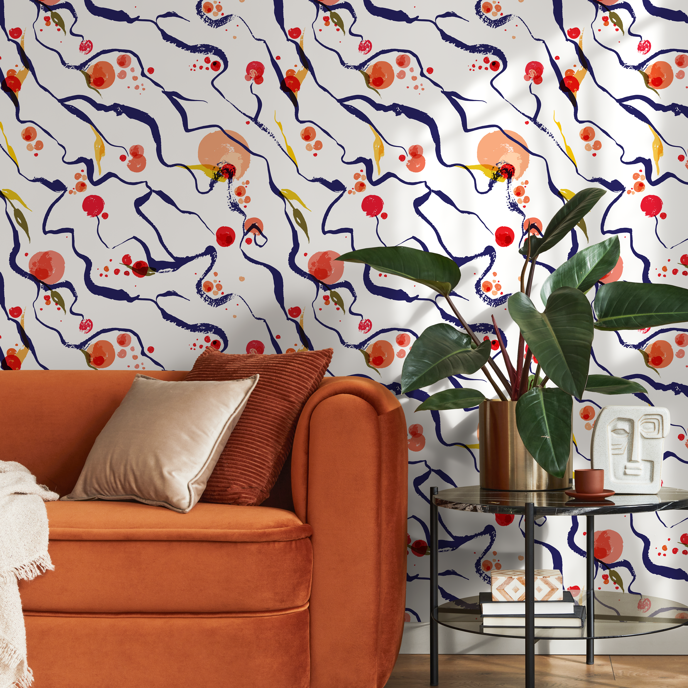 Abstract Wallpaper With Painterly Brushstrokes In Blue, Red, And Orange - B708