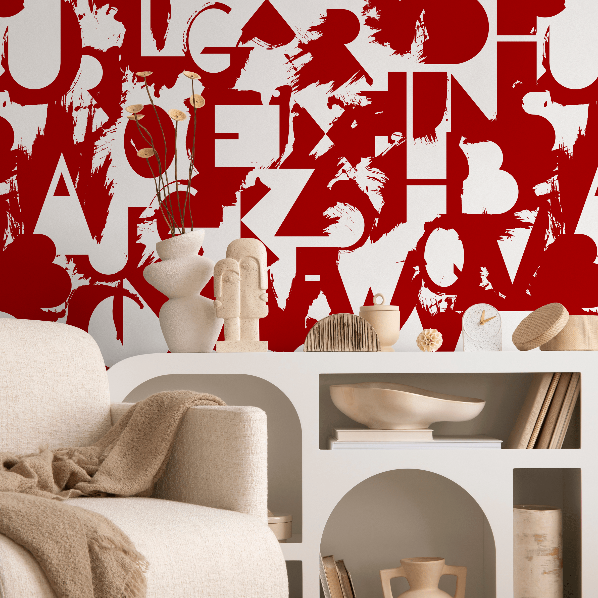 Typography Wallpaper With A Bold Deconstructed Letter Motif In Red - B711
