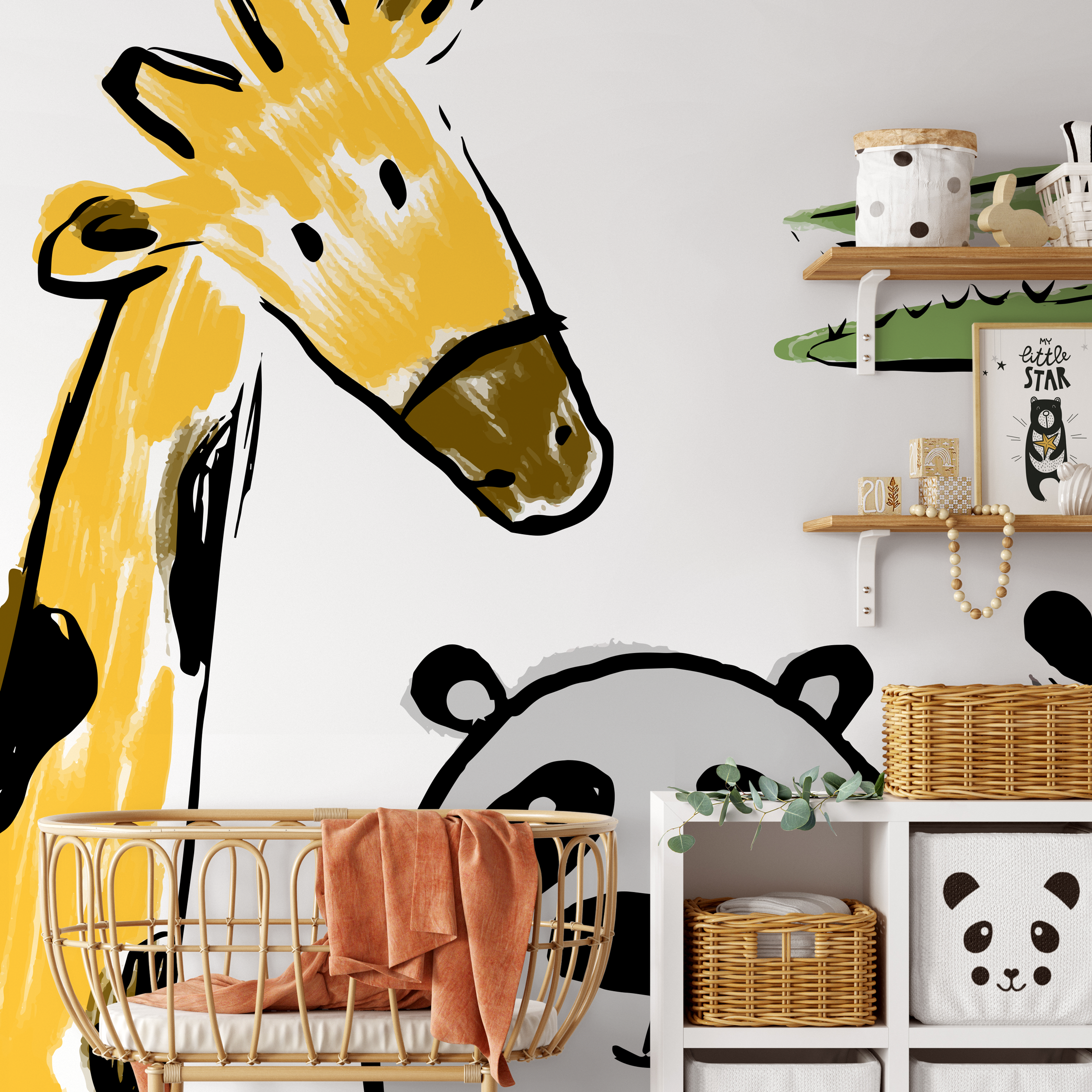 Animal Wallpaper With Sketchy Safari Animals In Yellow, Green, And Gray - B720