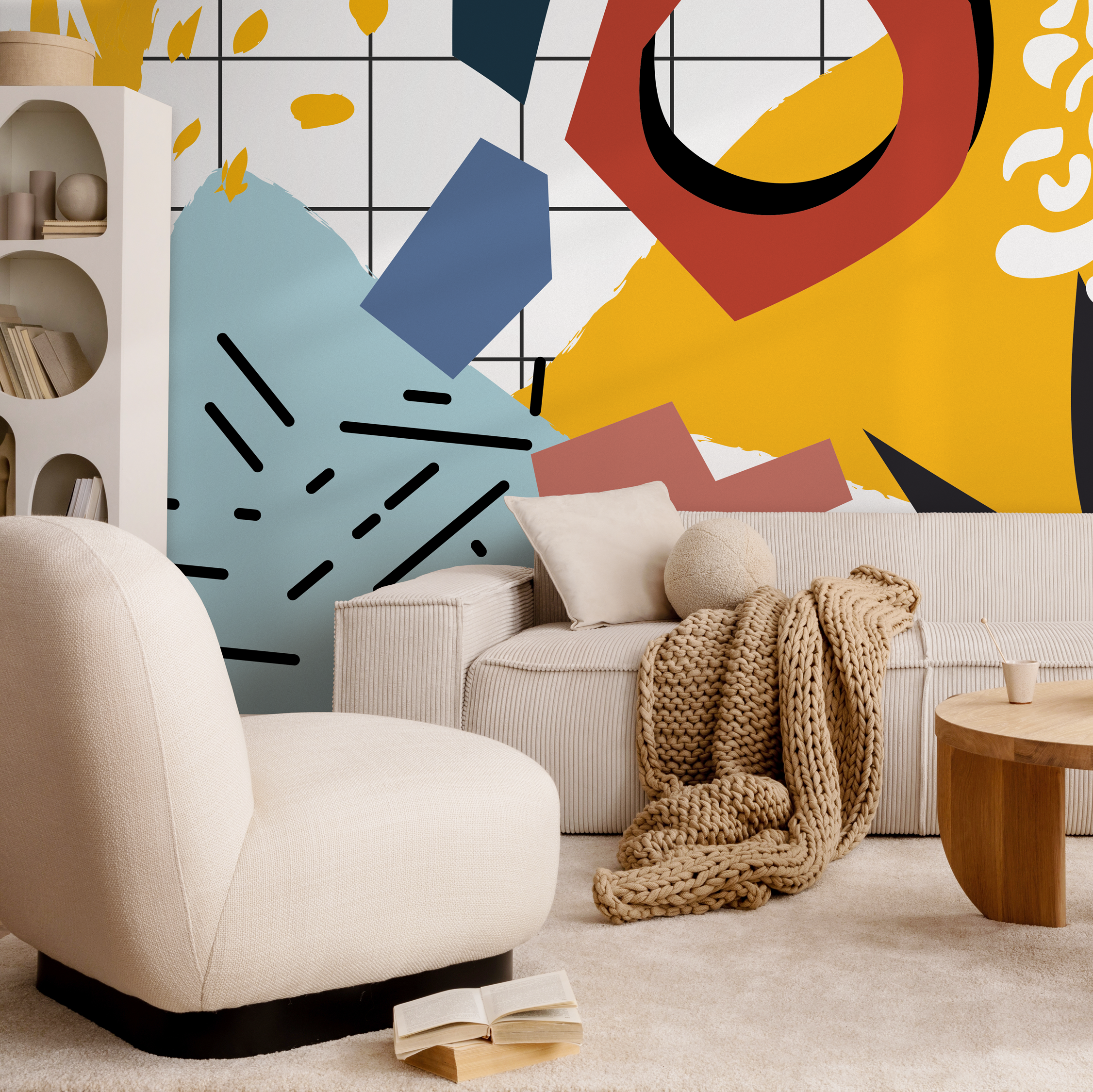 Abstract Wallpaper With Bold Geometric Shapes In Yellow, Blue, And Red - B749