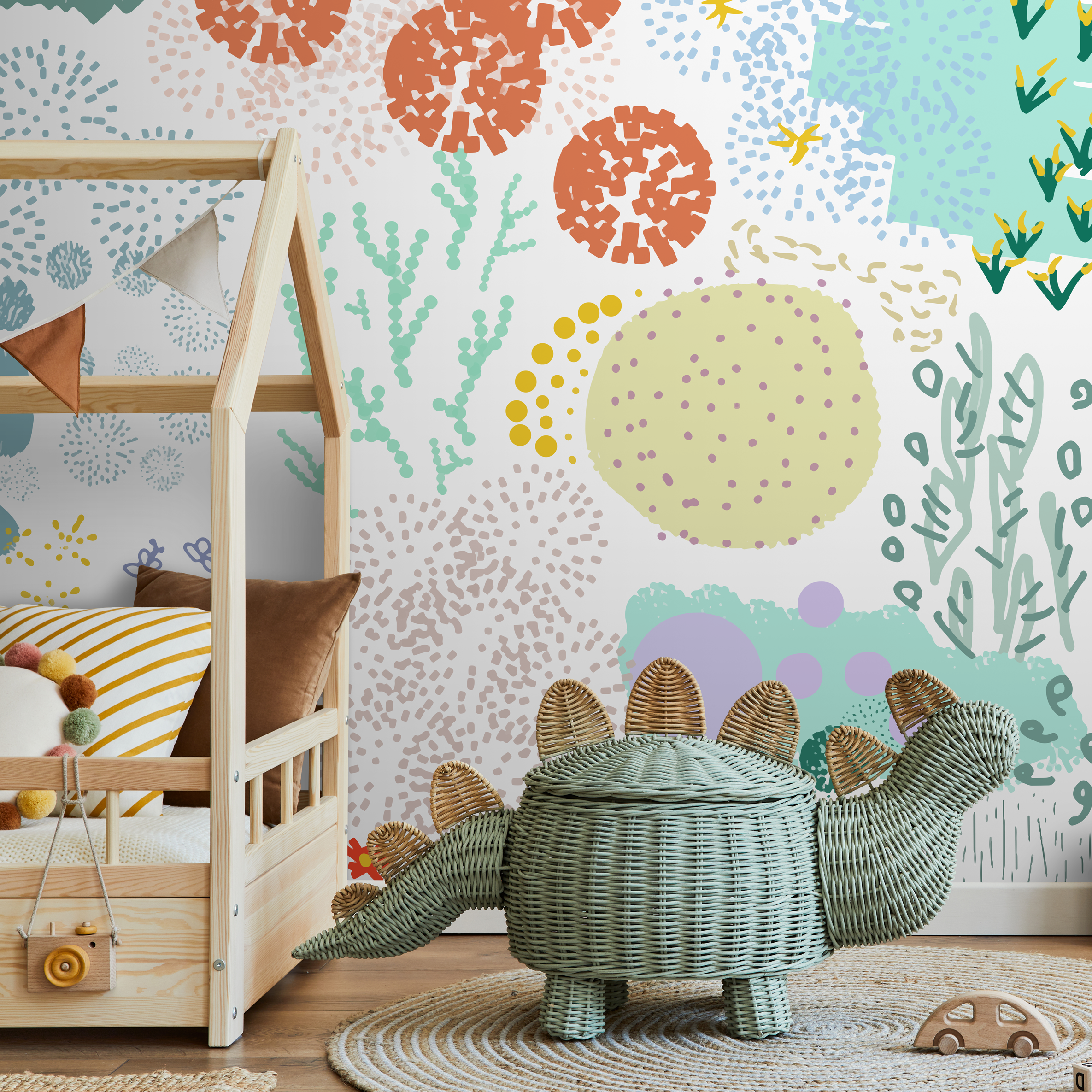 Abstract Wallpaper With Playful Doodles In Blue, Pink, And Green - B750