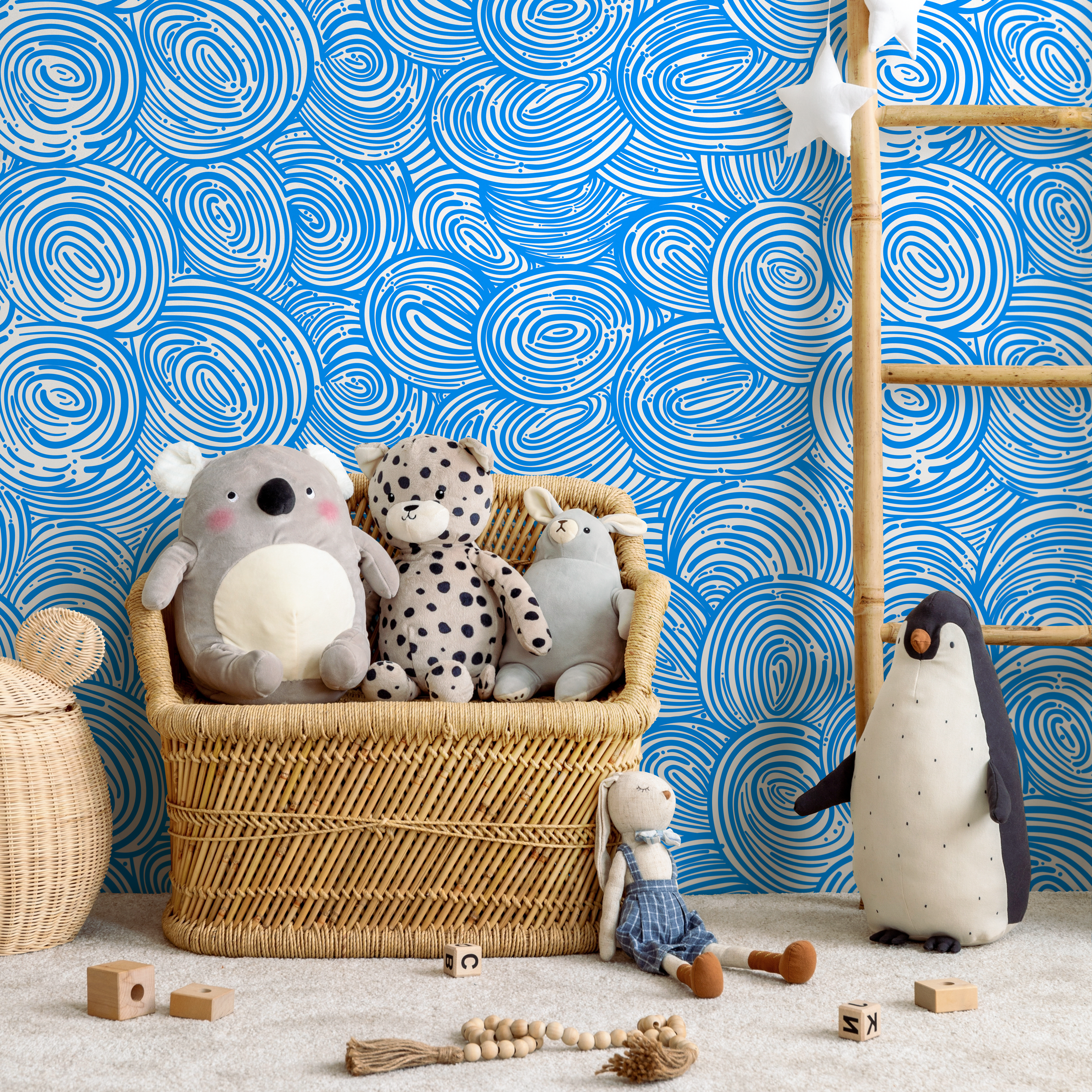 Abstract Wallpaper With Concentric Swirls In Blue And White - B786