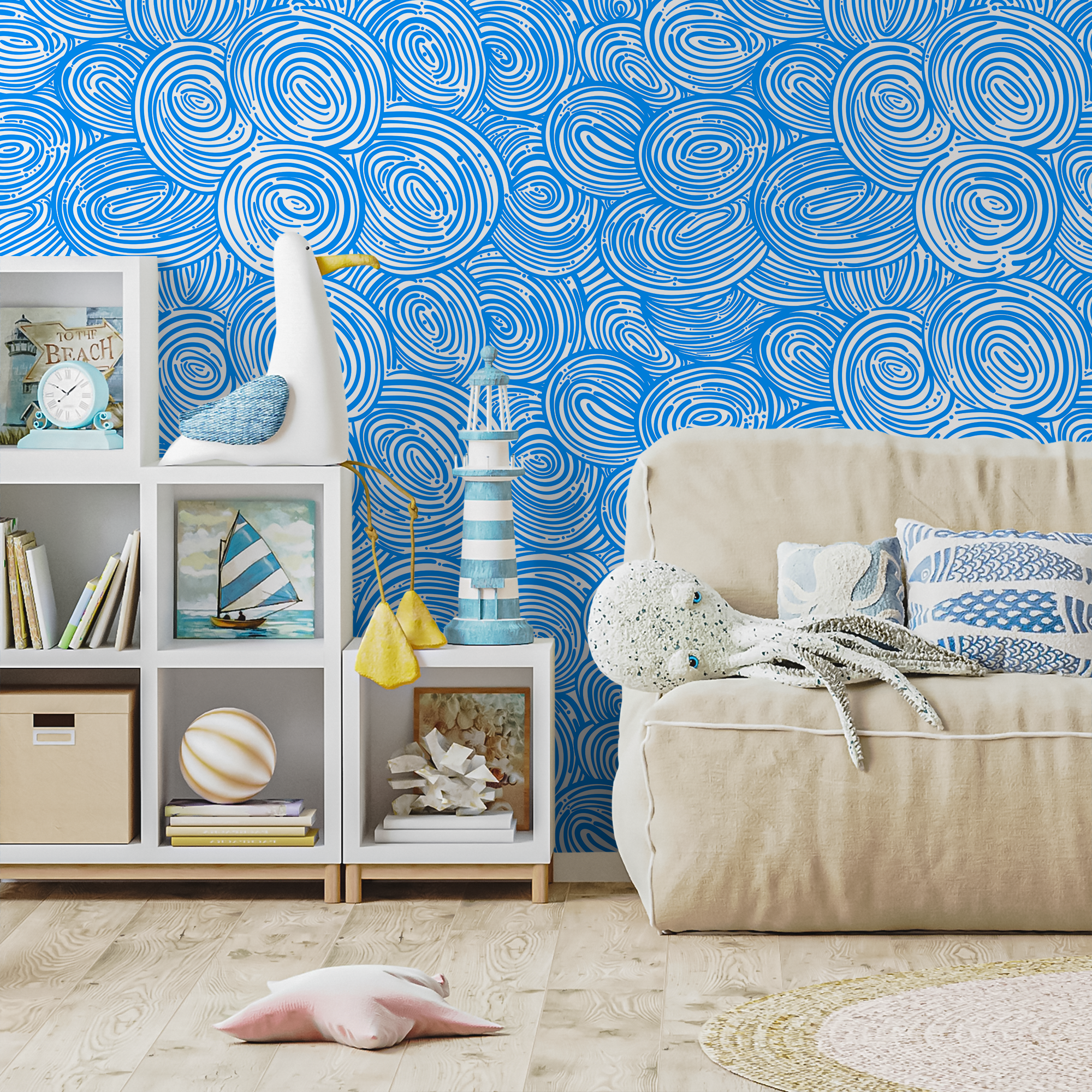 Abstract Wallpaper With Concentric Swirls In Blue And White - B786