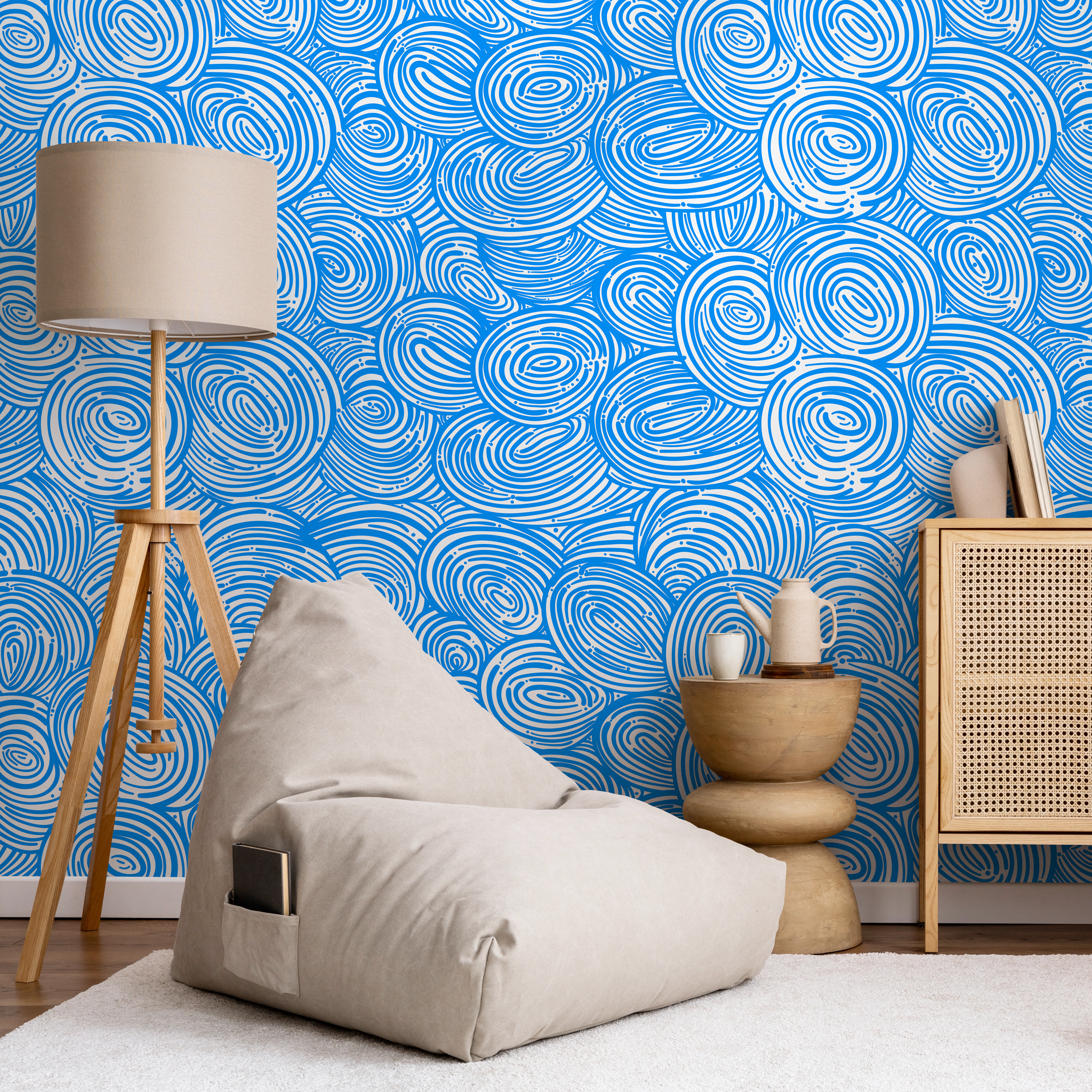Abstract Wallpaper With Concentric Swirls In Blue And White - B786