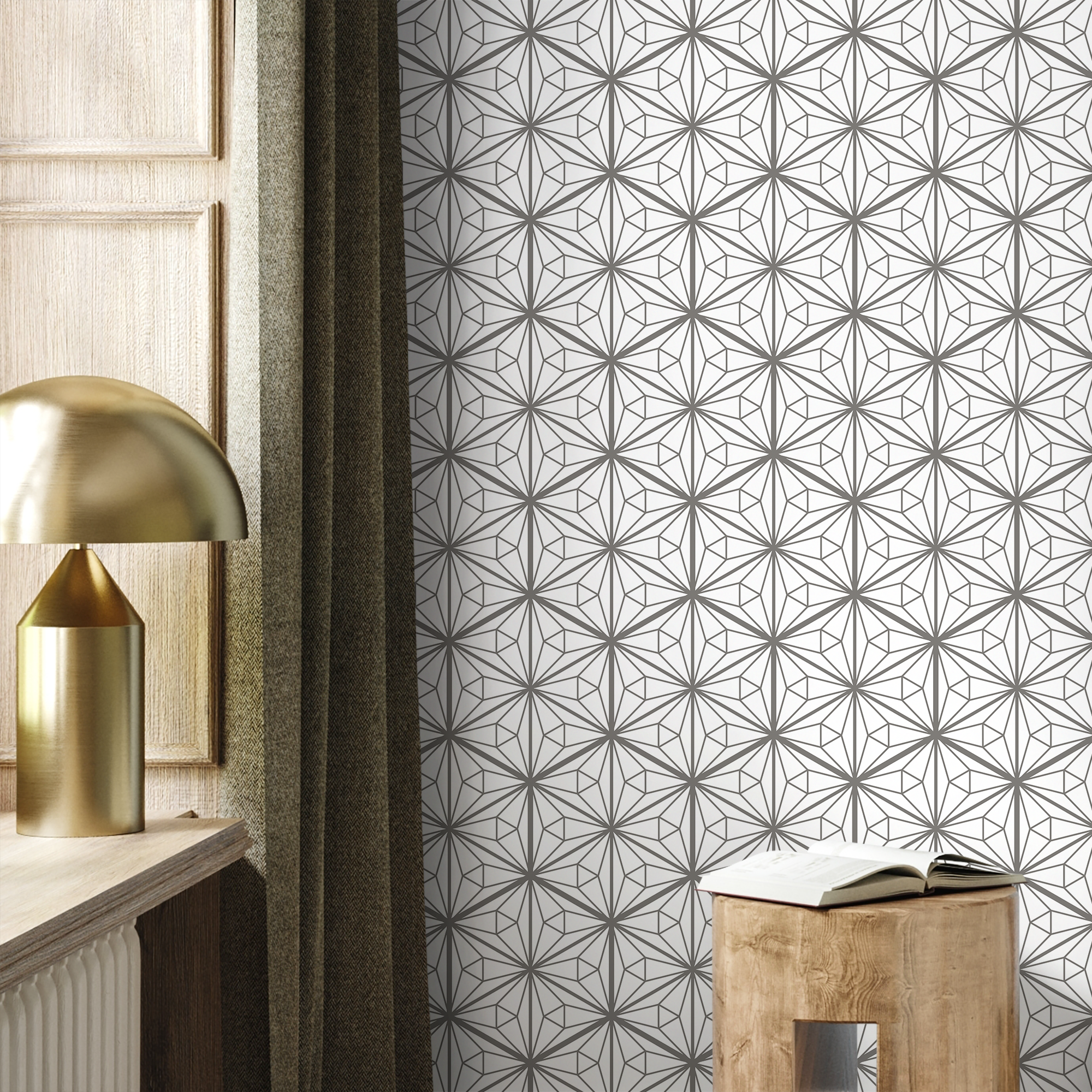 Art Deco Wallpaper With A Geometric Starburst Motif In Grey - B806